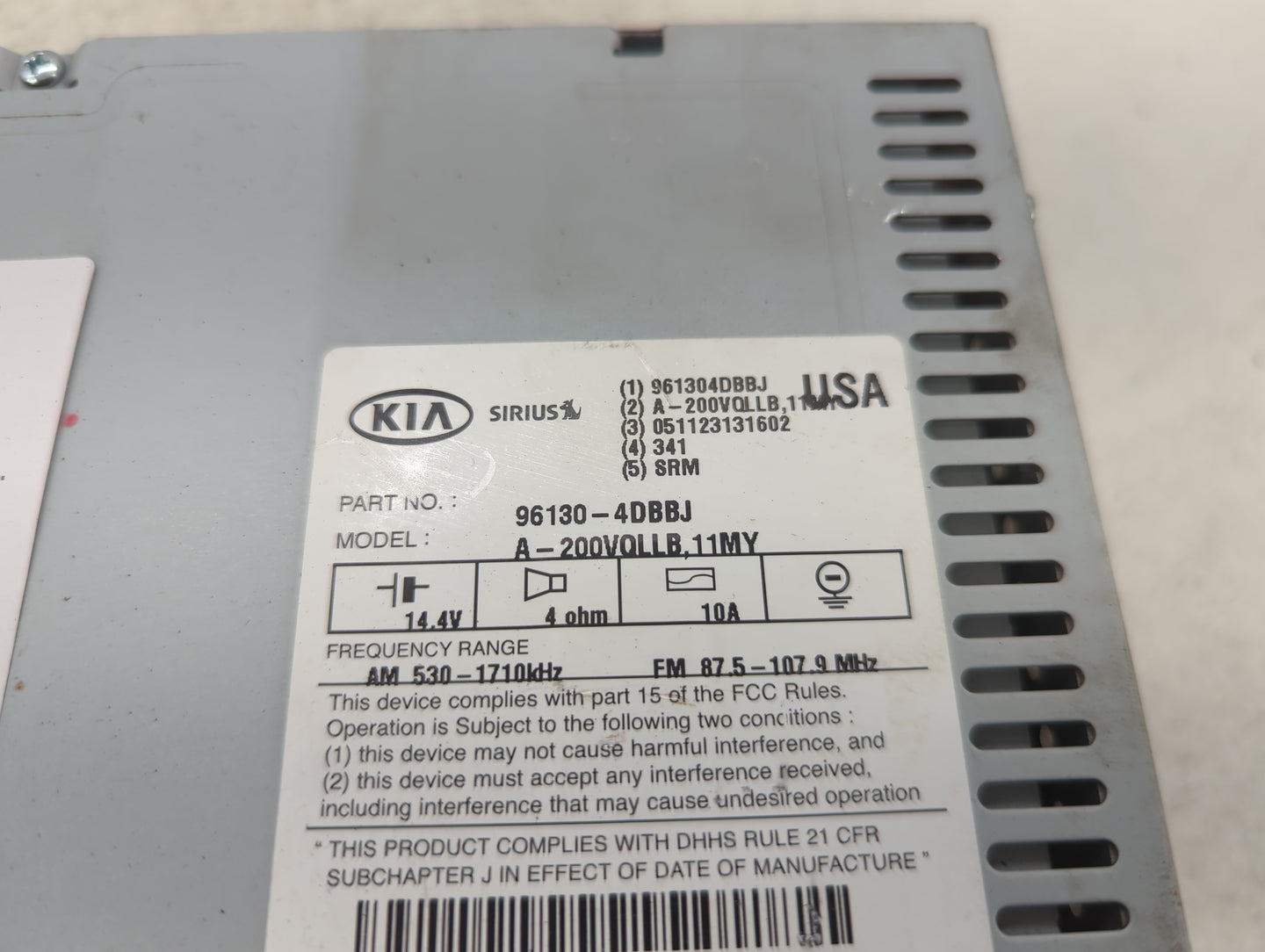 2010-2014 Kia Sedona Radio AM FM Cd Player Receiver Replacement P/N:96130-4DBBJ Fits Fits 2010 2011 2012 2014 OEM Used Auto 
