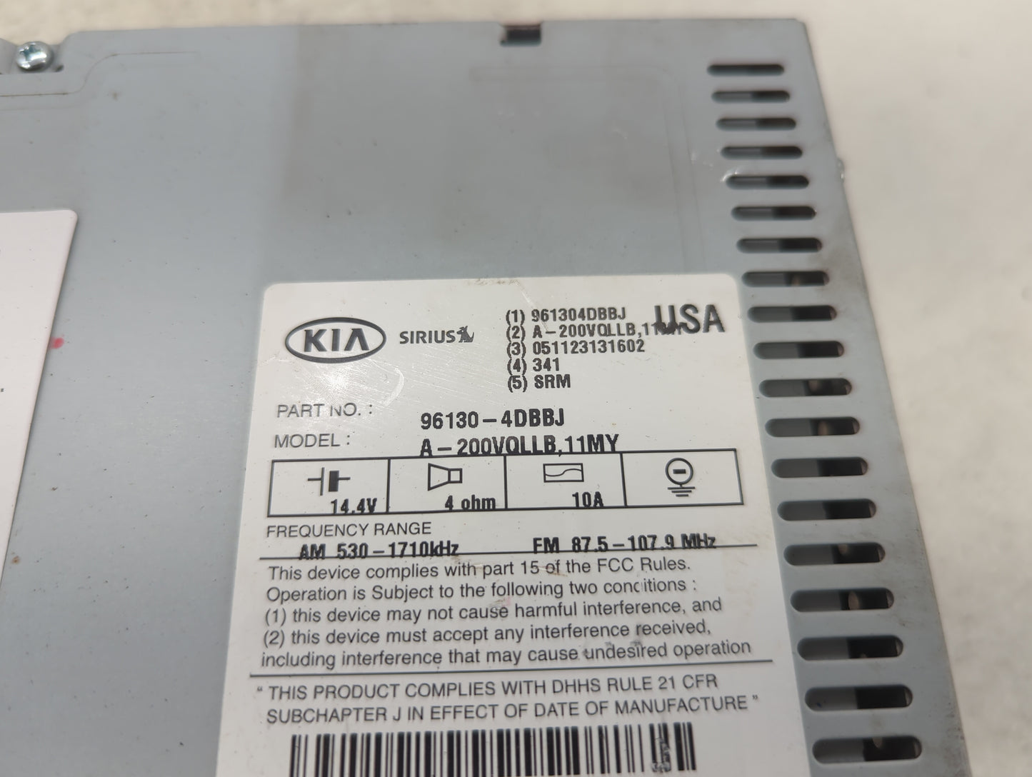 2010-2014 Kia Sedona Radio AM FM Cd Player Receiver Replacement P/N:96130-4DBBJ Fits Fits 2010 2011 2012 2014 OEM Used Auto 
