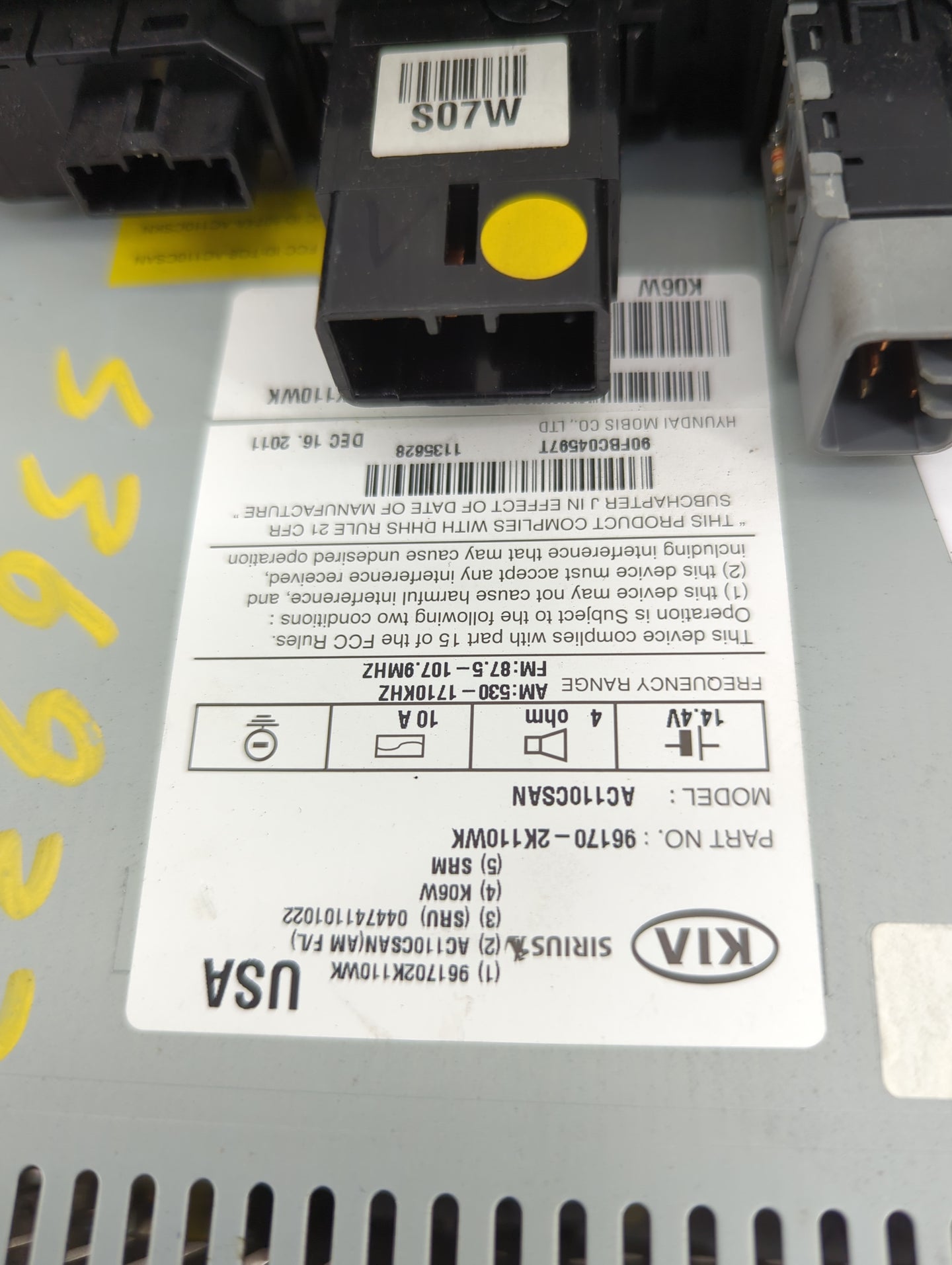 2012-2013 Kia Soul Radio AM FM Cd Player Receiver Replacement P/N:961702K110WK AC110CSAN, 96170-2K110WK Fits Fits 2012 2013 