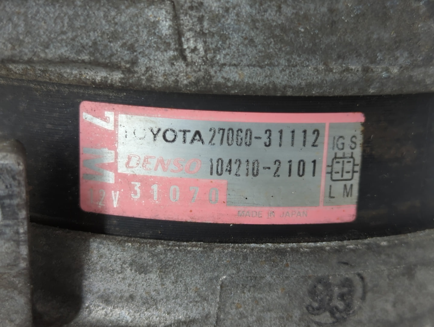2012 Lexus Es250 Alternator Replacement Generator Charging Assembly Engine OEM P/N:104210-2101 27060-31112 Fits OEM Used Aut