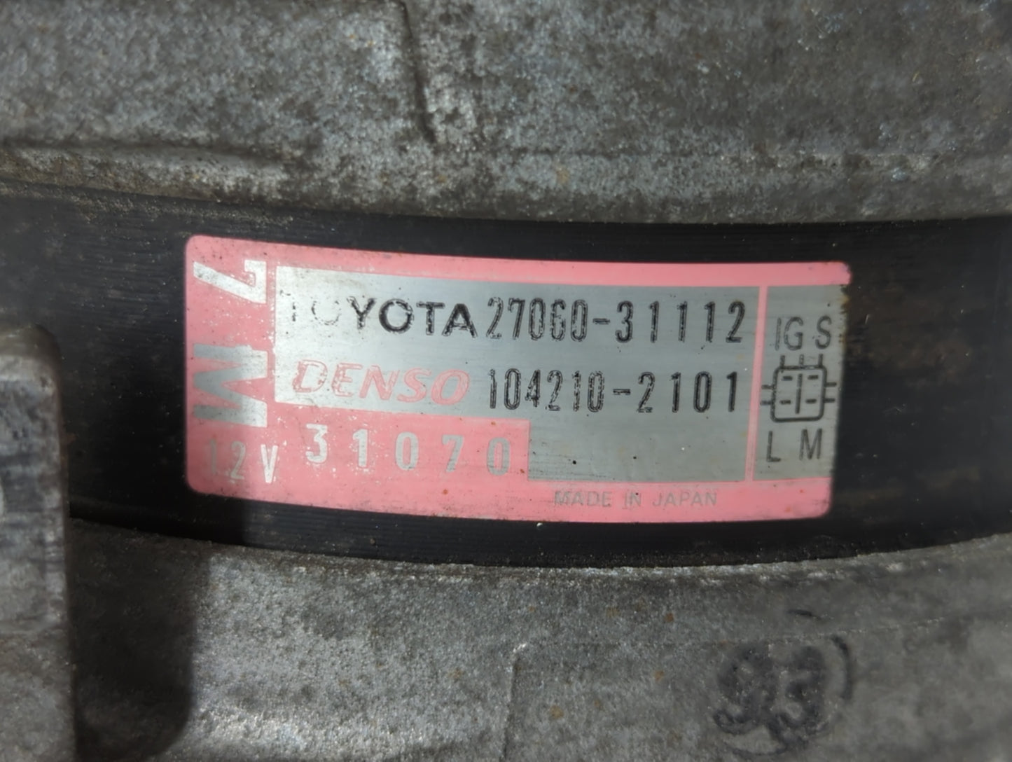2012 Lexus Es250 Alternator Replacement Generator Charging Assembly Engine OEM P/N:104210-2101 27060-31112 Fits OEM Used Aut