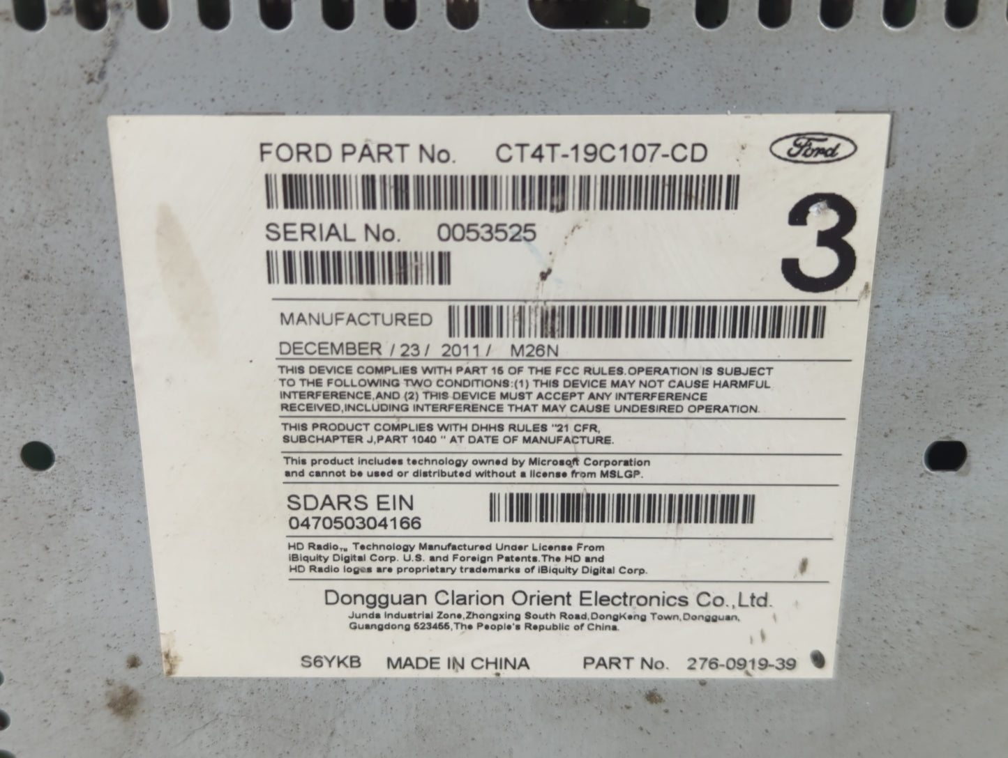 2012 Lincoln Mkx Radio AM FM Cd Player Receiver Replacement P/N:CT4T-19C107-CD Fits OEM Used Auto Parts - Oemusedautoparts1.