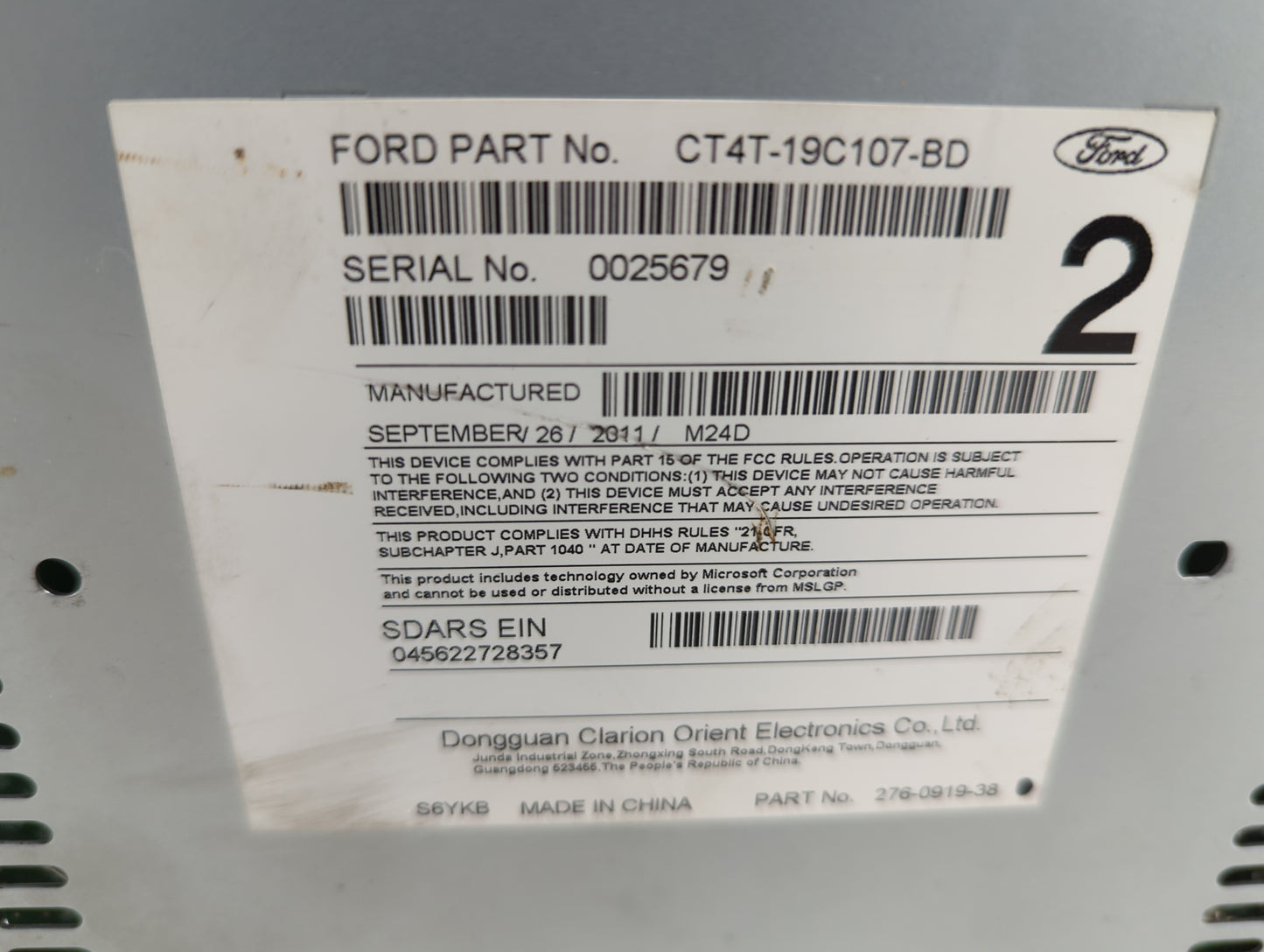 2012 Lincoln Mkx Radio AM FM Cd Player Receiver Replacement P/N:CT4T-19C107-BD Fits OEM Used Auto Parts - Oemusedautoparts1.