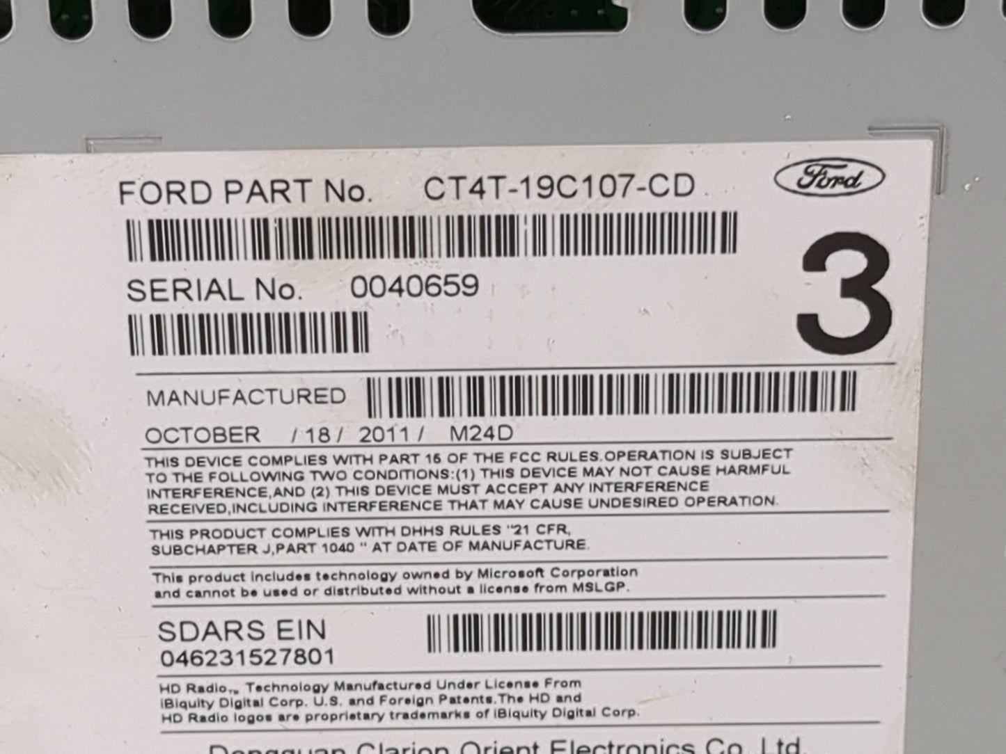 2012 Lincoln Mkx Radio AM FM Cd Player Receiver Replacement P/N:PU-3455L-C CT4T-19C107-CD Fits OEM Used Auto Parts - Oemused