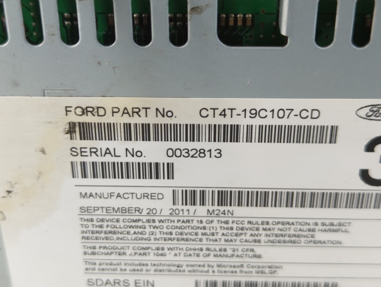 2012-2013 Lincoln Mkx Radio AM FM Cd Player Receiver Replacement P/N:CT4T-19C107-CD Fits Fits 2012 2013 OEM Used Auto Parts 