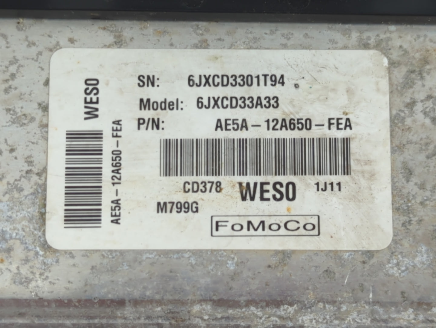 2011-2012 Lincoln Mkz PCM Engine Control Computer ECU ECM PCU OEM P/N:AE5A-12A650-FEA Fits Fits 2011 2012 OEM Used Auto Part