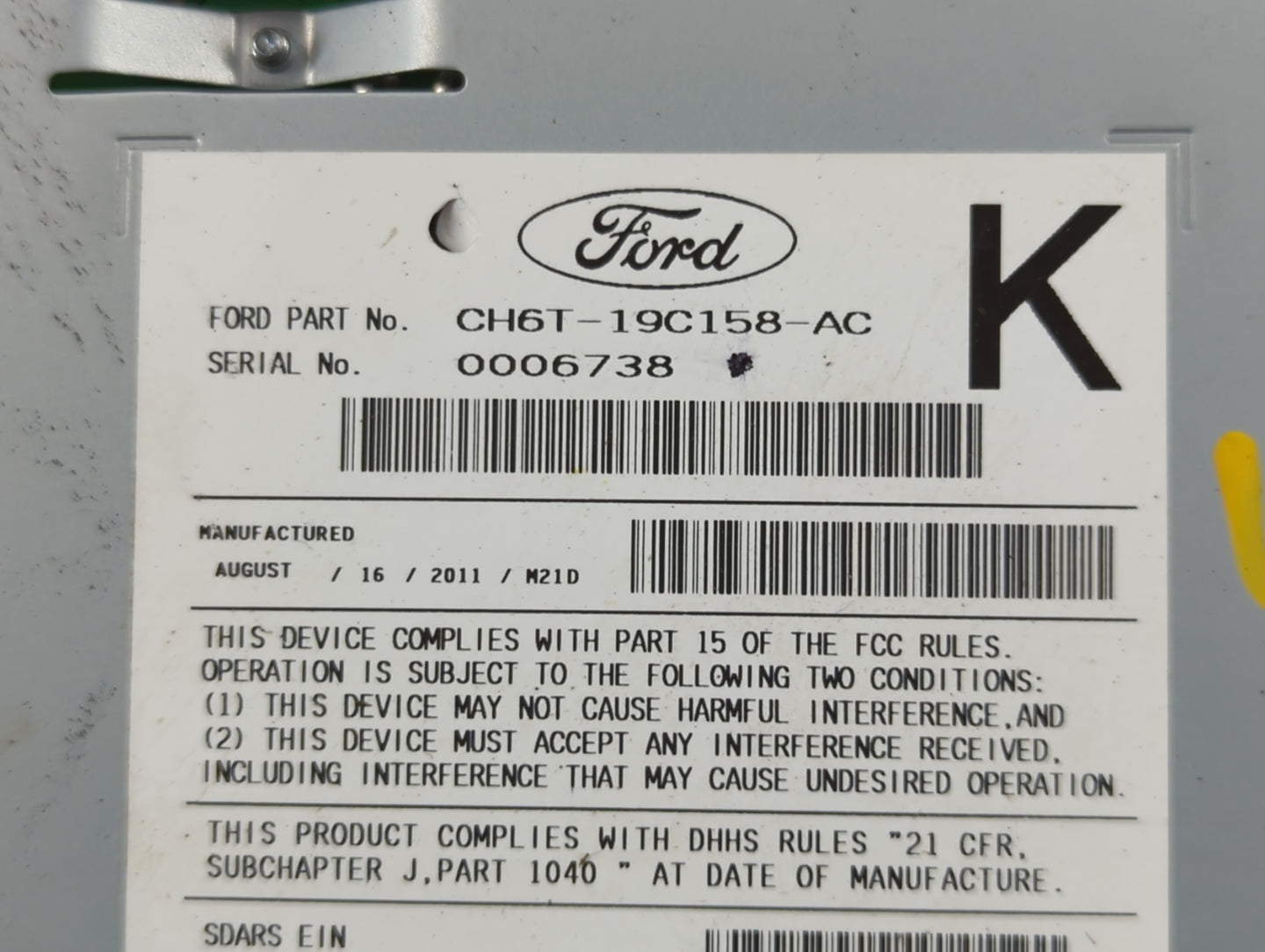 2012 Lincoln Mkz Radio AM FM Cd Player Receiver Replacement P/N:CH6T-19C158-AC Fits OEM Used Auto Parts - Oemusedautoparts1.