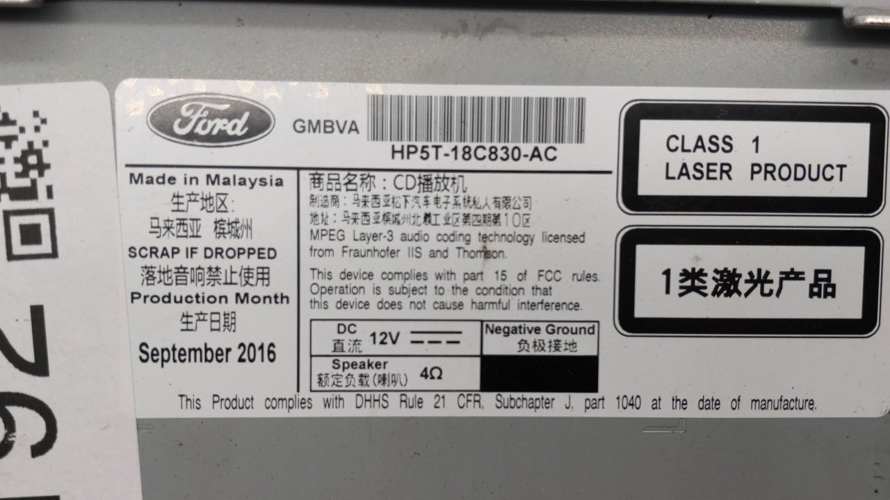 2017-2019 Lincoln Mkz Radio AM FM Cd Player Receiver Replacement P/N:HP5T-18D830-AC Fits Fits 2017 2018 2019 OEM Used Auto P