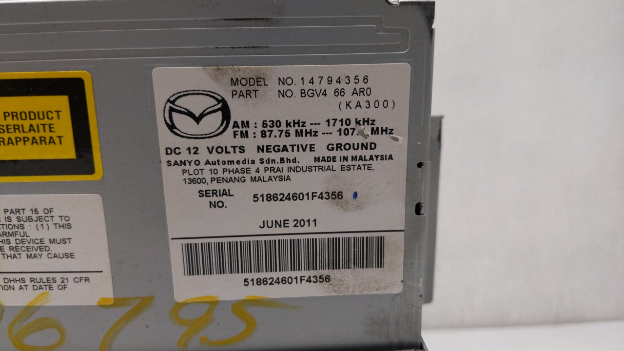 2012-2013 Mazda 3 Radio AM FM Cd Player Receiver Replacement P/N:BGVA 66 AR0 Fits Fits 2012 2013 OEM Used Auto Parts - Oemus