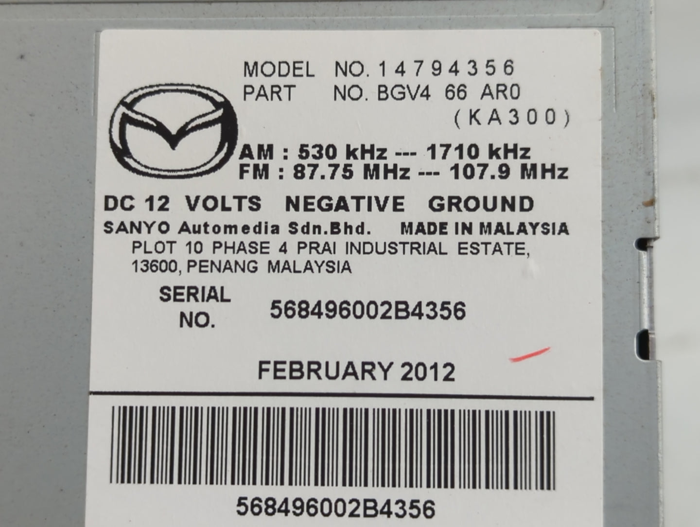 2012-2013 Mazda 3 Radio AM FM Cd Player Receiver Replacement P/N:BGV4 66 AR0 Fits Fits 2012 2013 OEM Used Auto Parts - Oemus