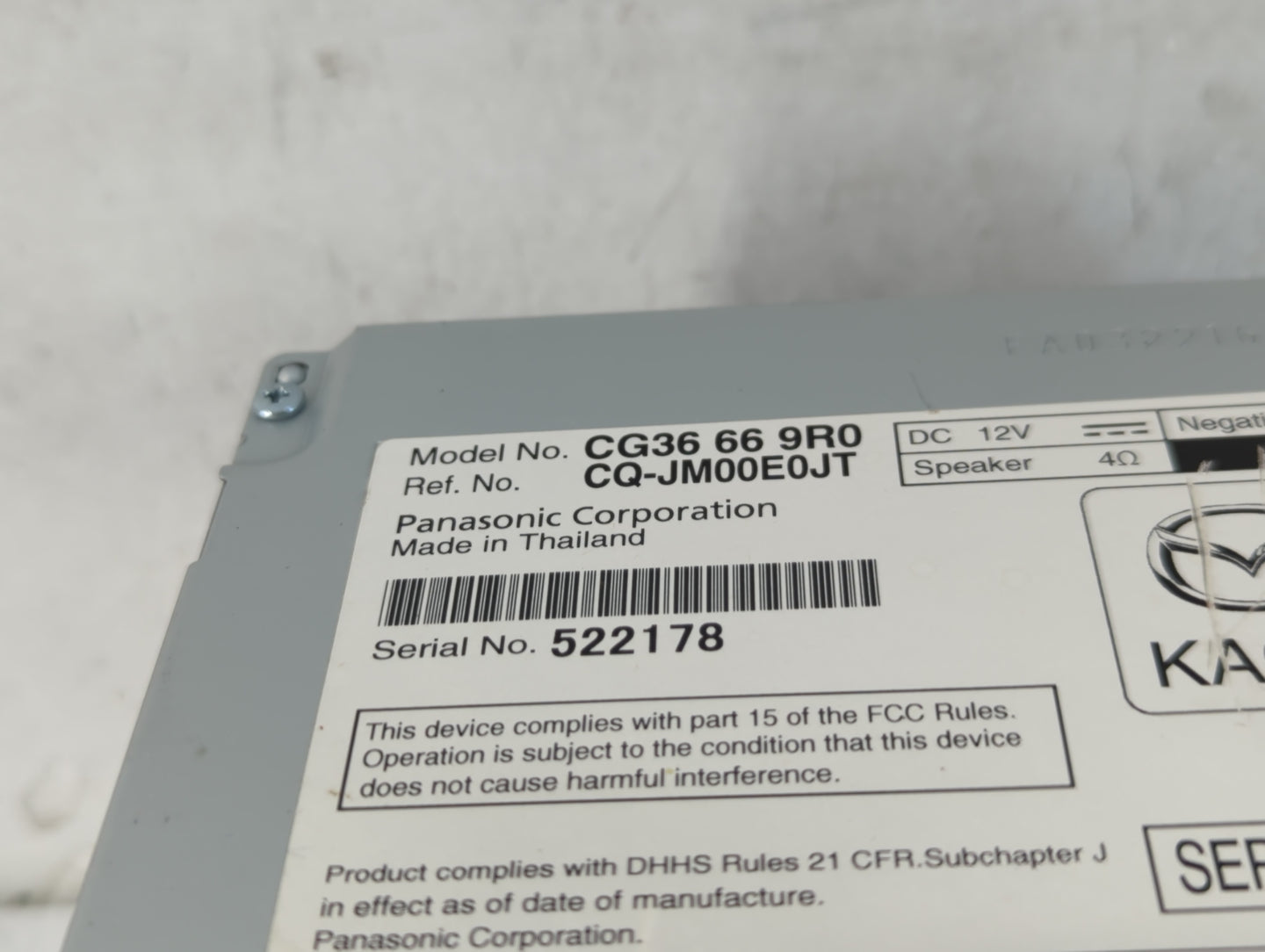 2012 Mazda 5 Radio AM FM Cd Player Receiver Replacement P/N:CG36 66 9R0 Fits OEM Used Auto Parts - Oemusedautoparts1.com