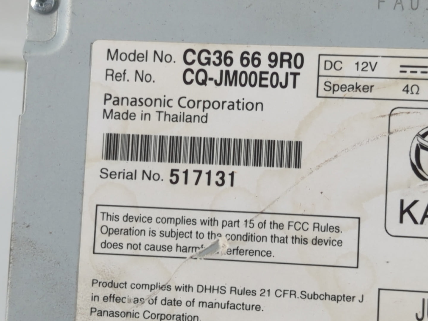 2012 Mazda 5 Radio AM FM Cd Player Receiver Replacement P/N:CG36 66 9R0 Fits OEM Used Auto Parts - Oemusedautoparts1.com