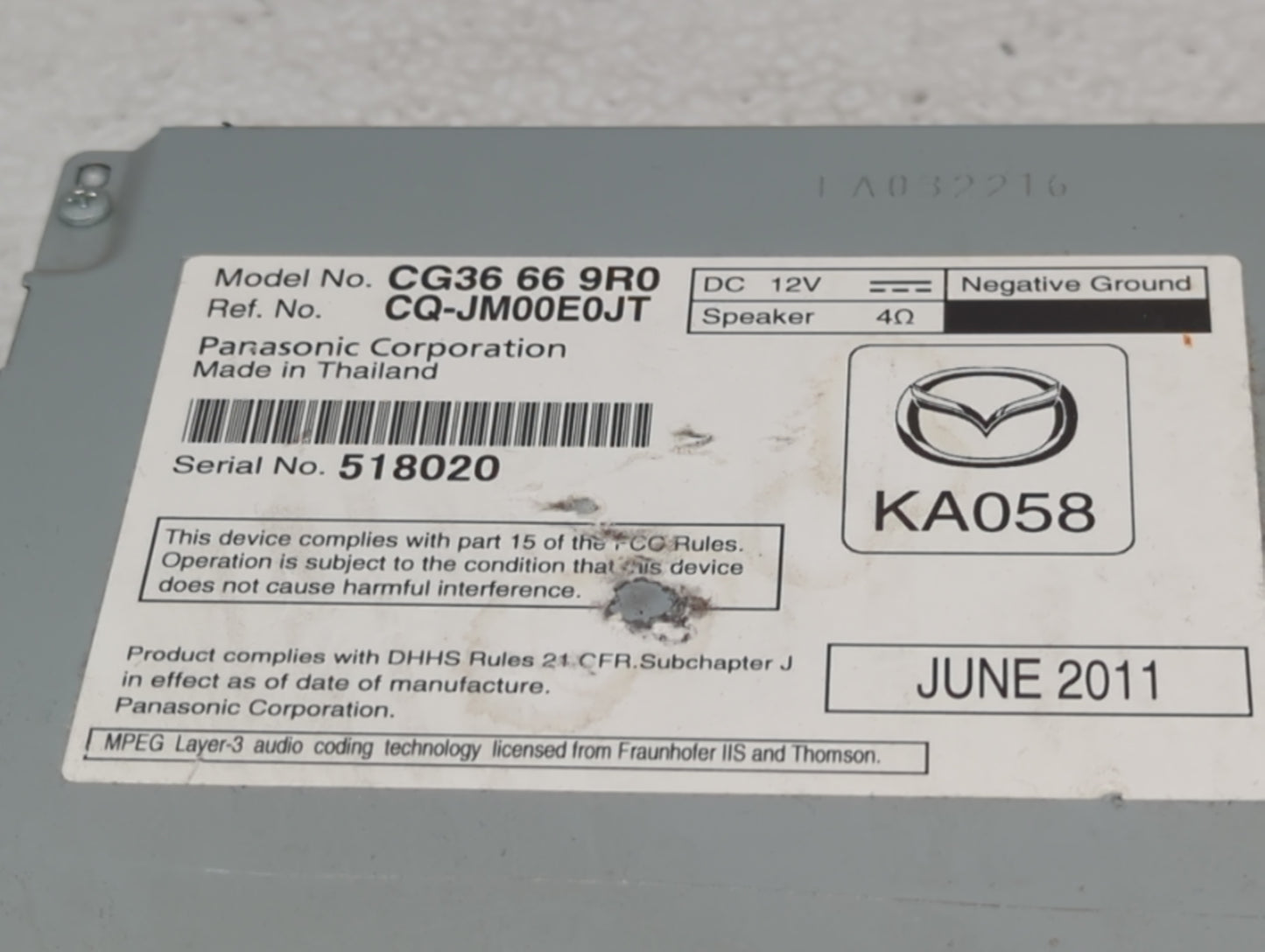 2012 Mazda 5 Radio AM FM Cd Player Receiver Replacement P/N:CG36 66 9R0 Fits OEM Used Auto Parts - Oemusedautoparts1.com