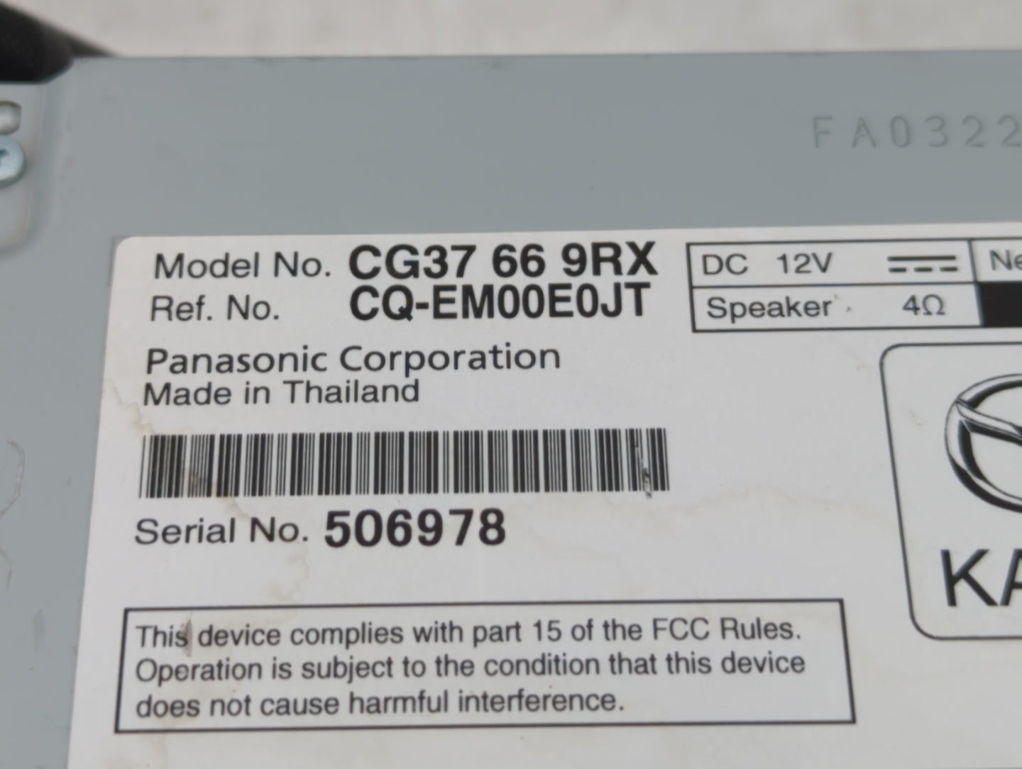 2012 Mazda 5 Radio AM FM Cd Player Receiver Replacement P/N:CG37 66 9RX CG36 66 9R0 Fits OEM Used Auto Parts - Oemusedautopa