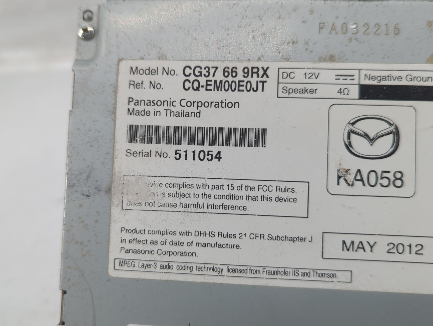2012 Mazda 5 Radio AM FM Cd Player Receiver Replacement P/N:CG37 66 9RX CG36 66 9R0 Fits OEM Used Auto Parts - Oemusedautopa