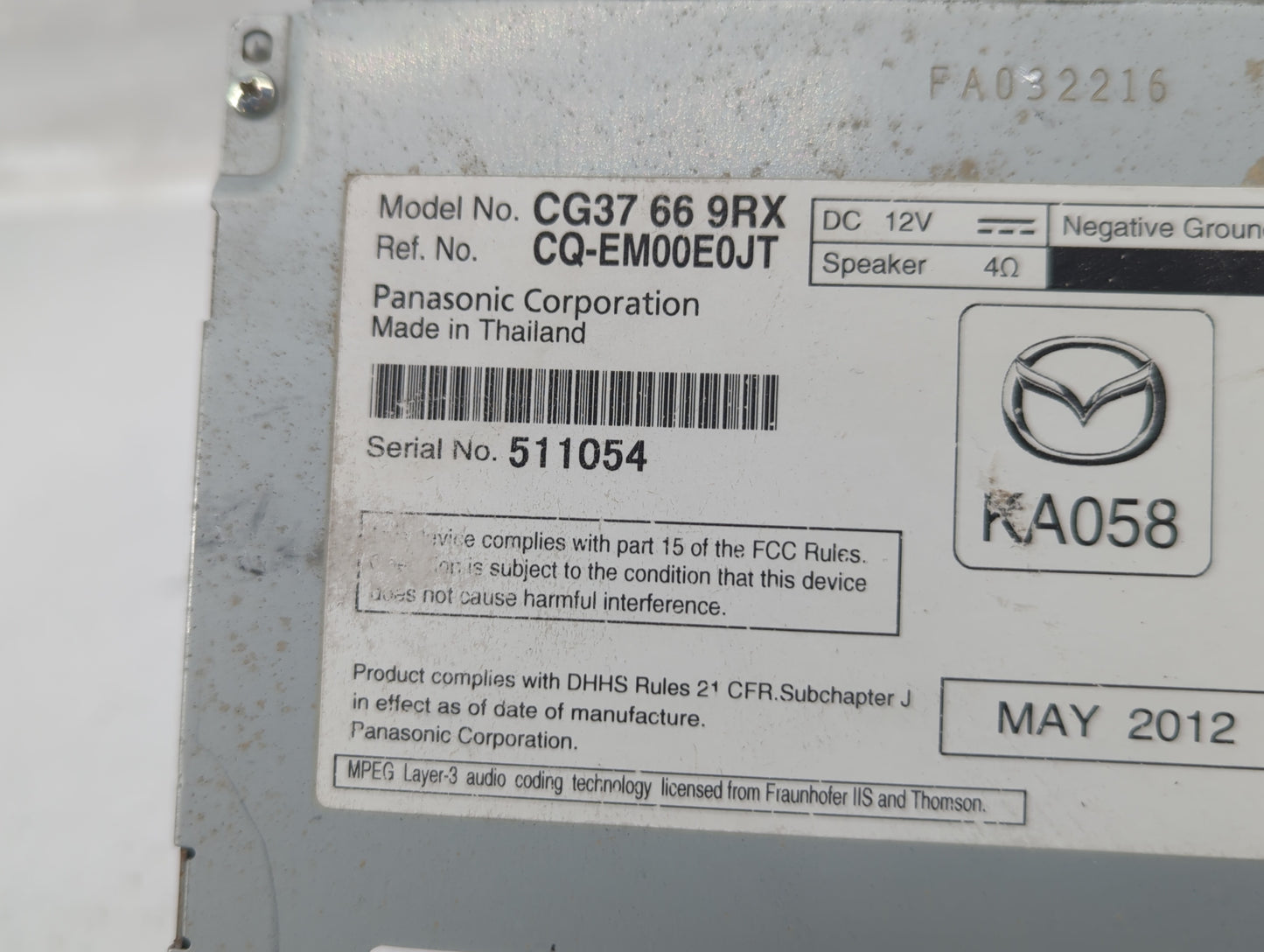 2012 Mazda 5 Radio AM FM Cd Player Receiver Replacement P/N:CG37 66 9RX CG36 66 9R0 Fits OEM Used Auto Parts - Oemusedautopa
