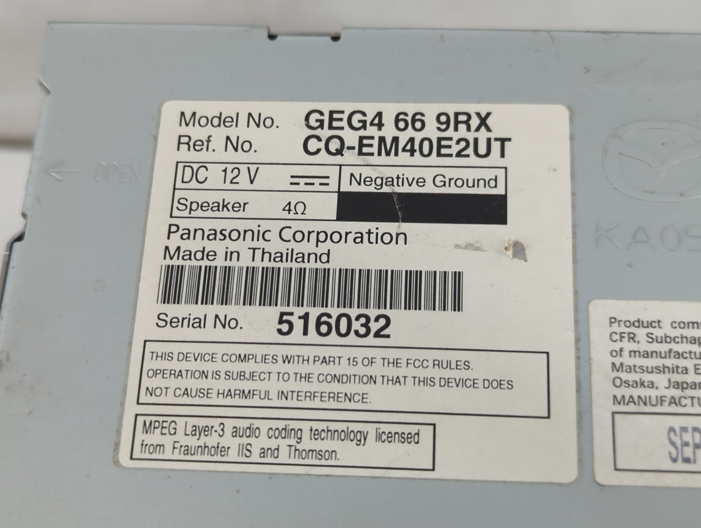 2011-2013 Mazda 6 Radio AM FM Cd Player Receiver Replacement P/N:GEG4 66 9RX GEG1 66 9R0 Fits Fits 2011 2012 2013 OEM Used A