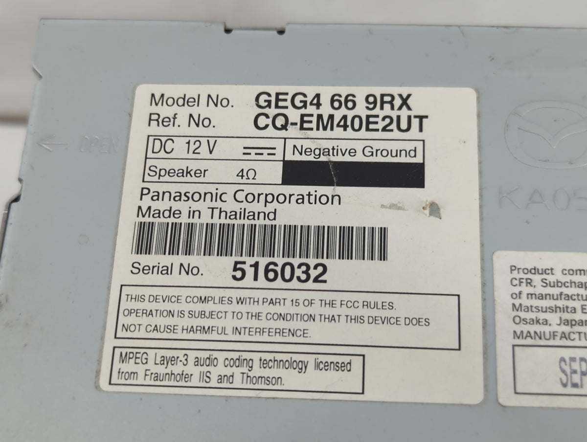 2011-2013 Mazda 6 Radio AM FM Cd Player Receiver Replacement P/N:GEG4 66 9RX GEG1 66 9R0 Fits 2011 2012 2013 OEM Used Auto P