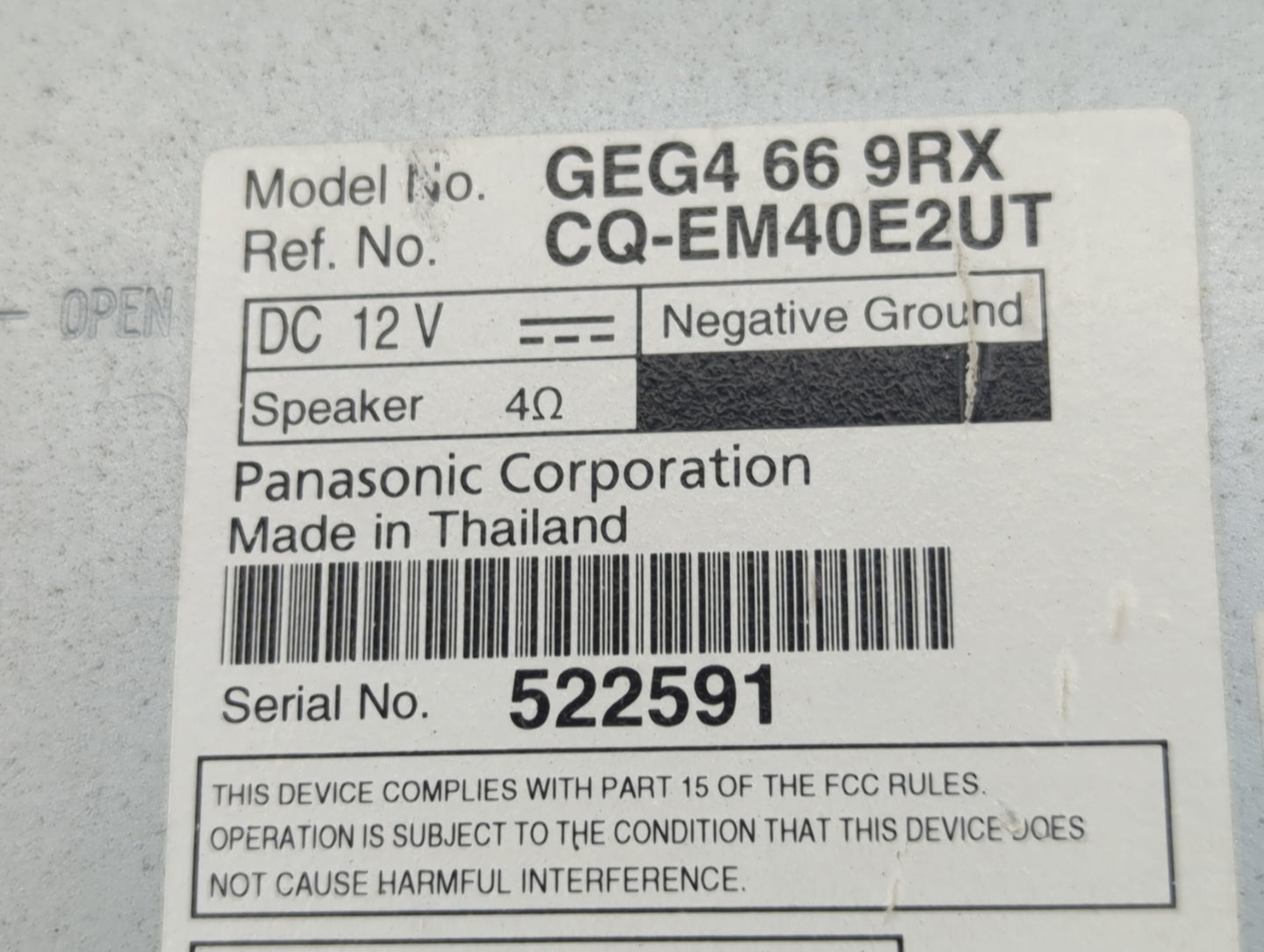 2011-2013 Mazda 6 Radio AM FM Cd Player Receiver Replacement P/N:GEG4669RX Fits Fits 2011 2012 2013 OEM Used Auto Parts - Oe