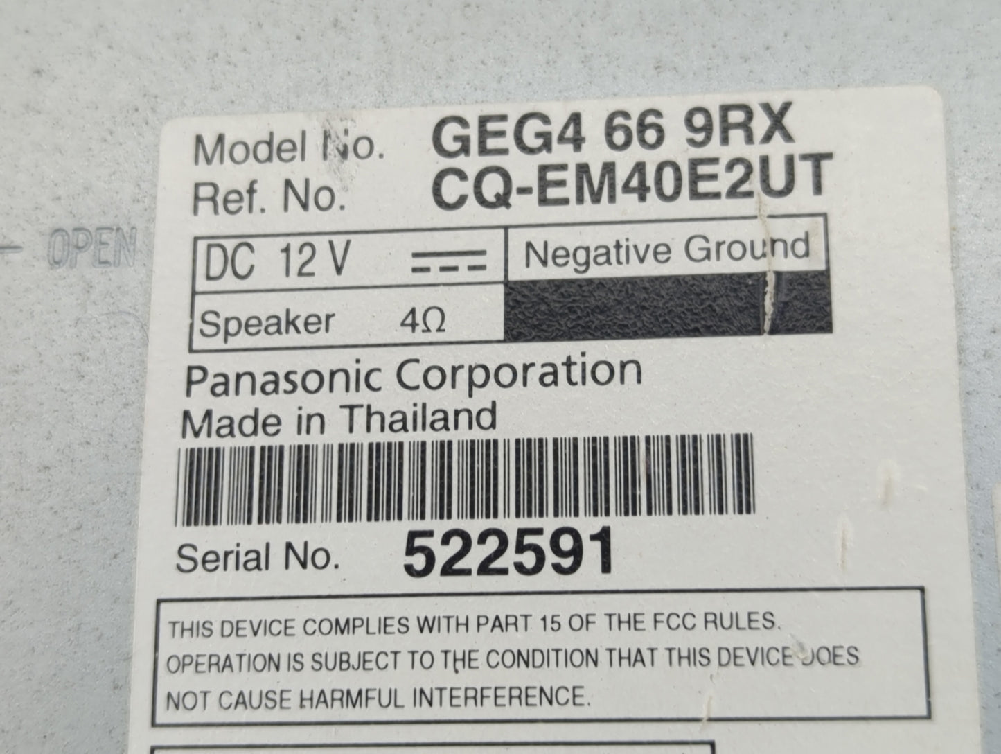 2011-2013 Mazda 6 Radio AM FM Cd Player Receiver Replacement P/N:GEG4669RX Fits Fits 2011 2012 2013 OEM Used Auto Parts - Oe