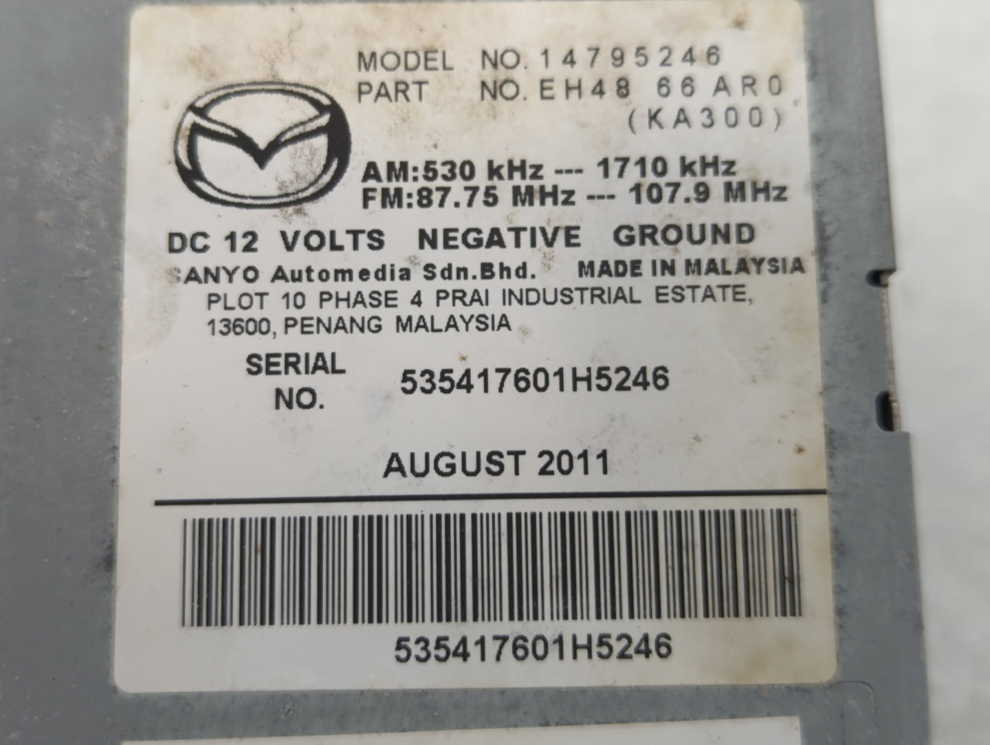 2011-2012 Mazda Cx-7 Radio AM FM Cd Player Receiver Replacement P/N:EH48 66 AR0 Fits Fits 2011 2012 OEM Used Auto Parts - Oe