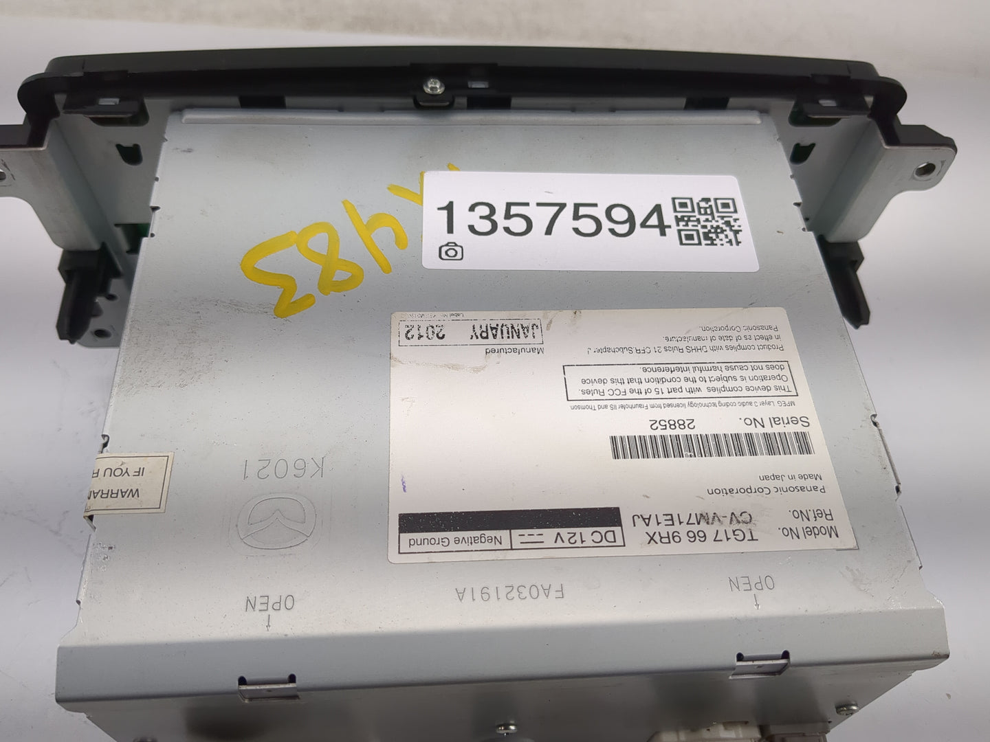 2011-2012 Mazda Cx-9 Radio AM FM Cd Player Receiver Replacement P/N:TG17 66 9RX Fits Fits 2011 2012 OEM Used Auto Parts - Oe