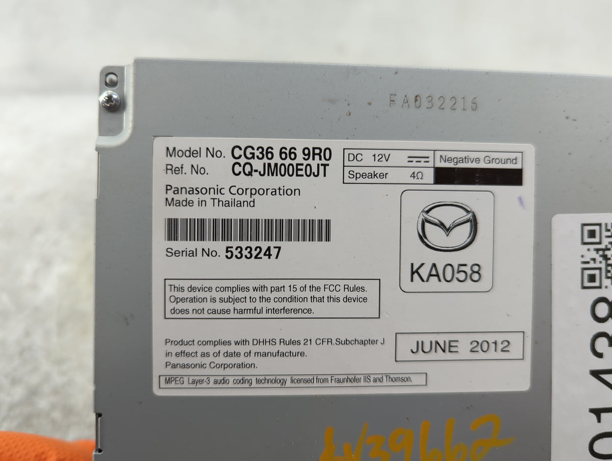 2012 Mazda Mazda5 Radio AM FM Cd Player Receiver Replacement P/N:CG36669R0 CQ-JM00E0JT Fits OEM Used Auto Parts - Oemusedaut
