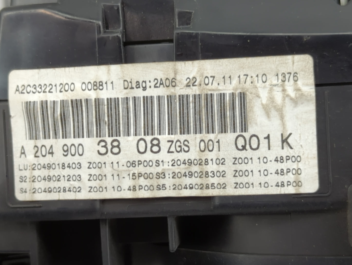 2012 Mercedes-Benz C-Class Instrument Cluster Speedometer Gauges P/N:A2049003808 A2C33221200 Miles:41K Fits OEM Used Auto Pa
