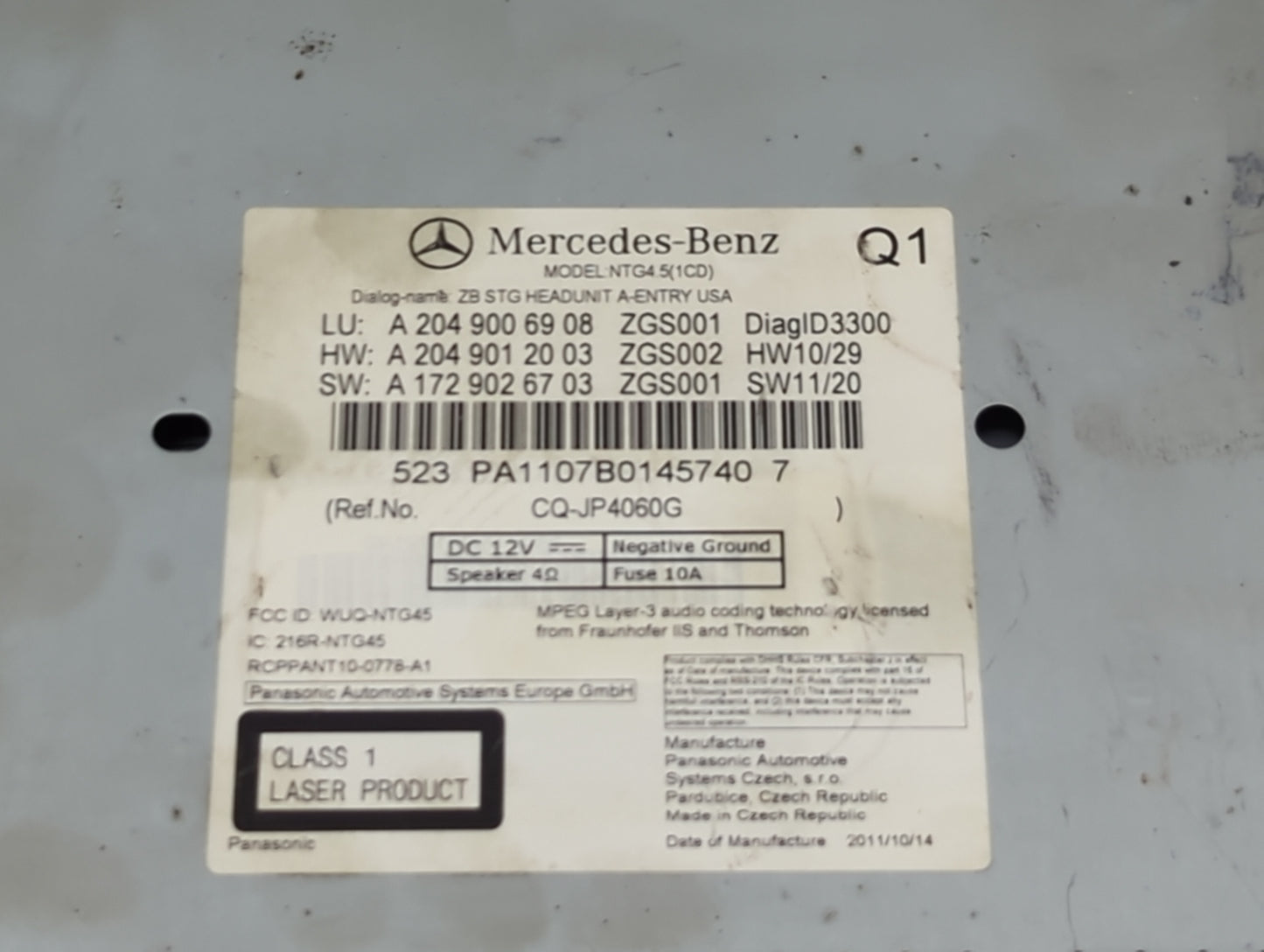 2012 Mercedes-Benz C-Class Radio AM FM Cd Player Receiver Replacement P/N:A2049006908 A2049012003, A1729026703, CQ-JP4060G F