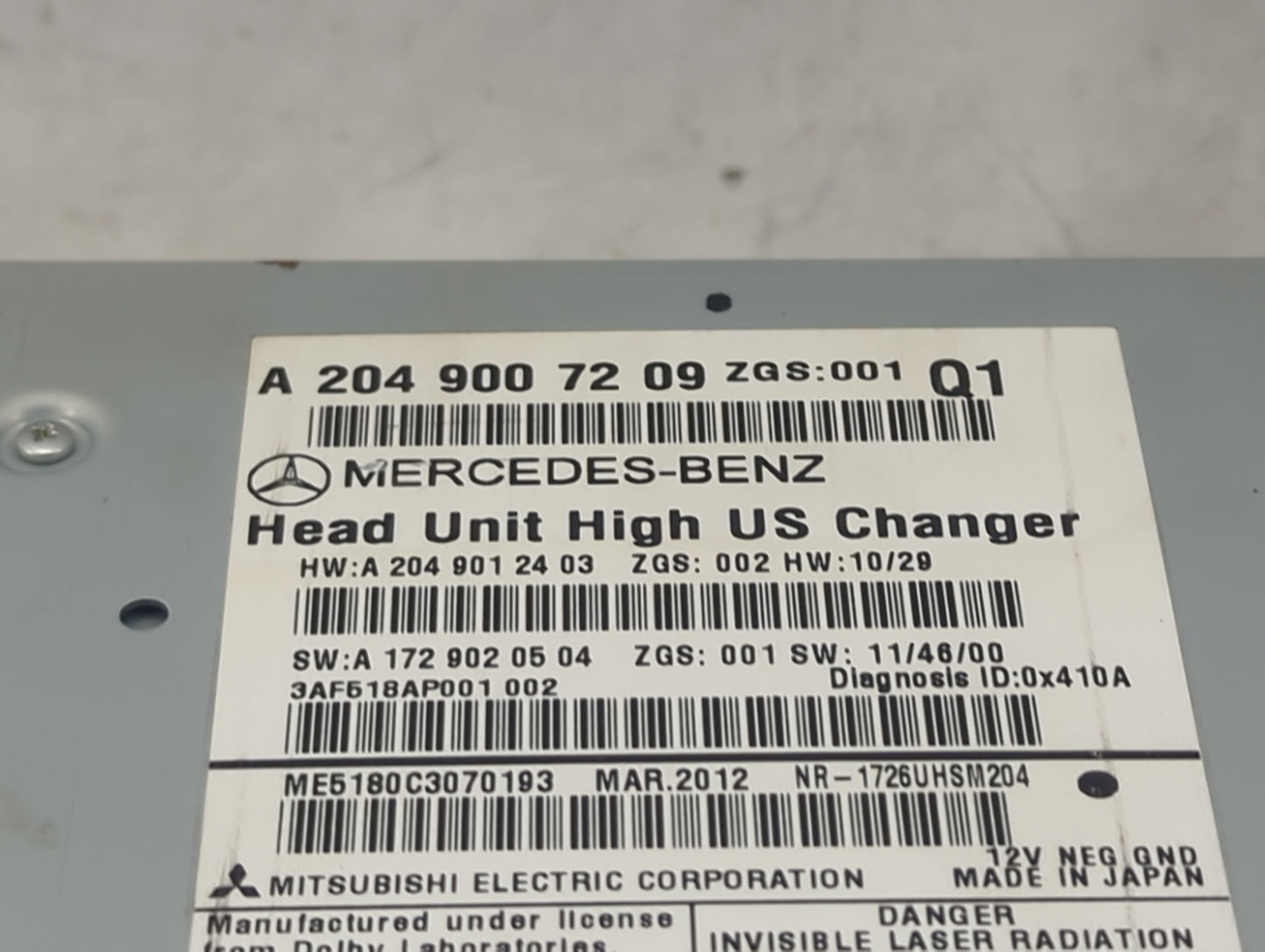 2012 Mercedes-Benz C-Class Radio AM FM Cd Player Receiver Replacement P/N:A 204 900 72 09 A2049007209, A 204 901 24 03 Fits 