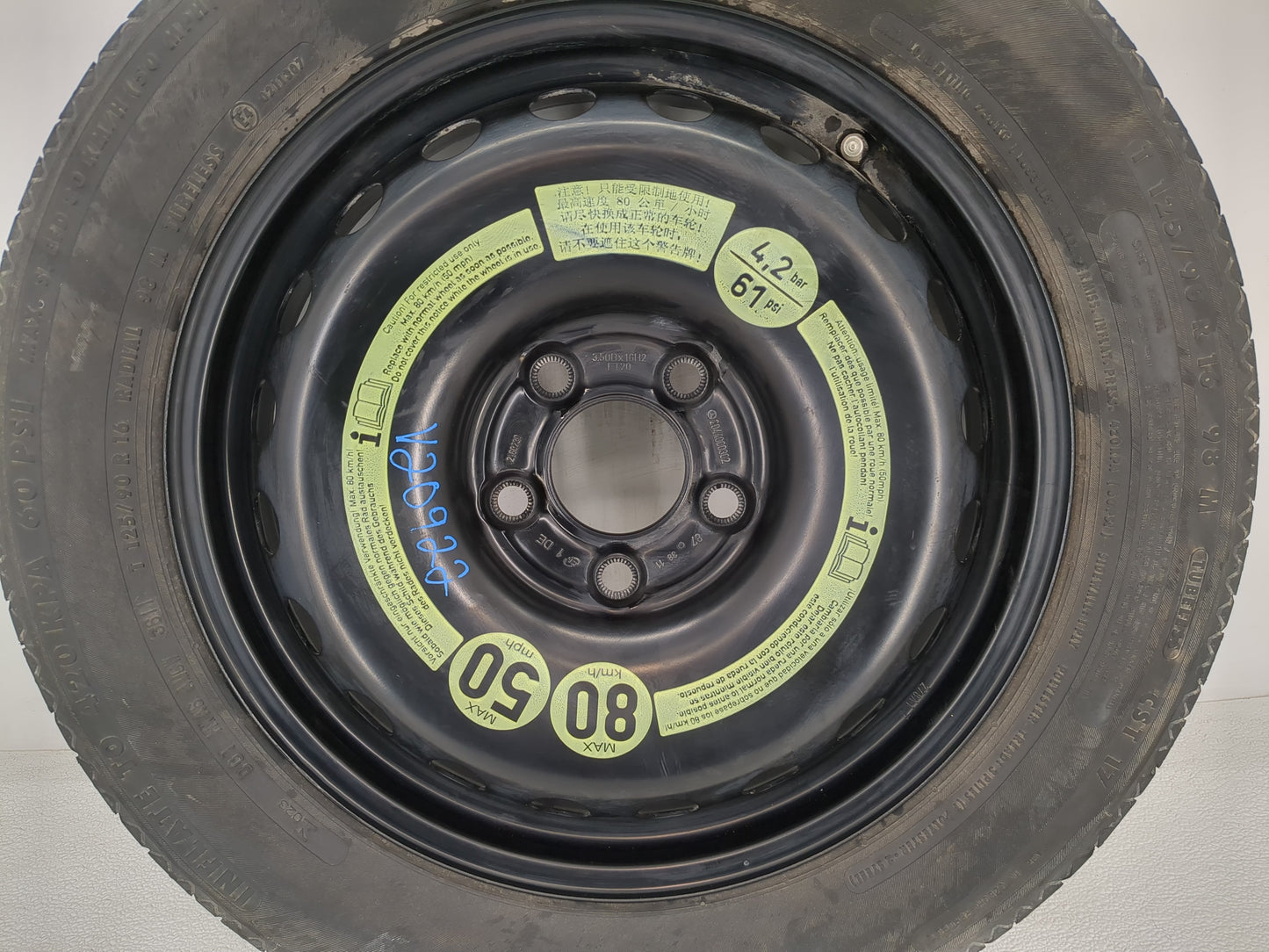 2012 Mercedes-benz C230 Spare Donut Tire Wheel Rim Oem - Oemusedautoparts1.com