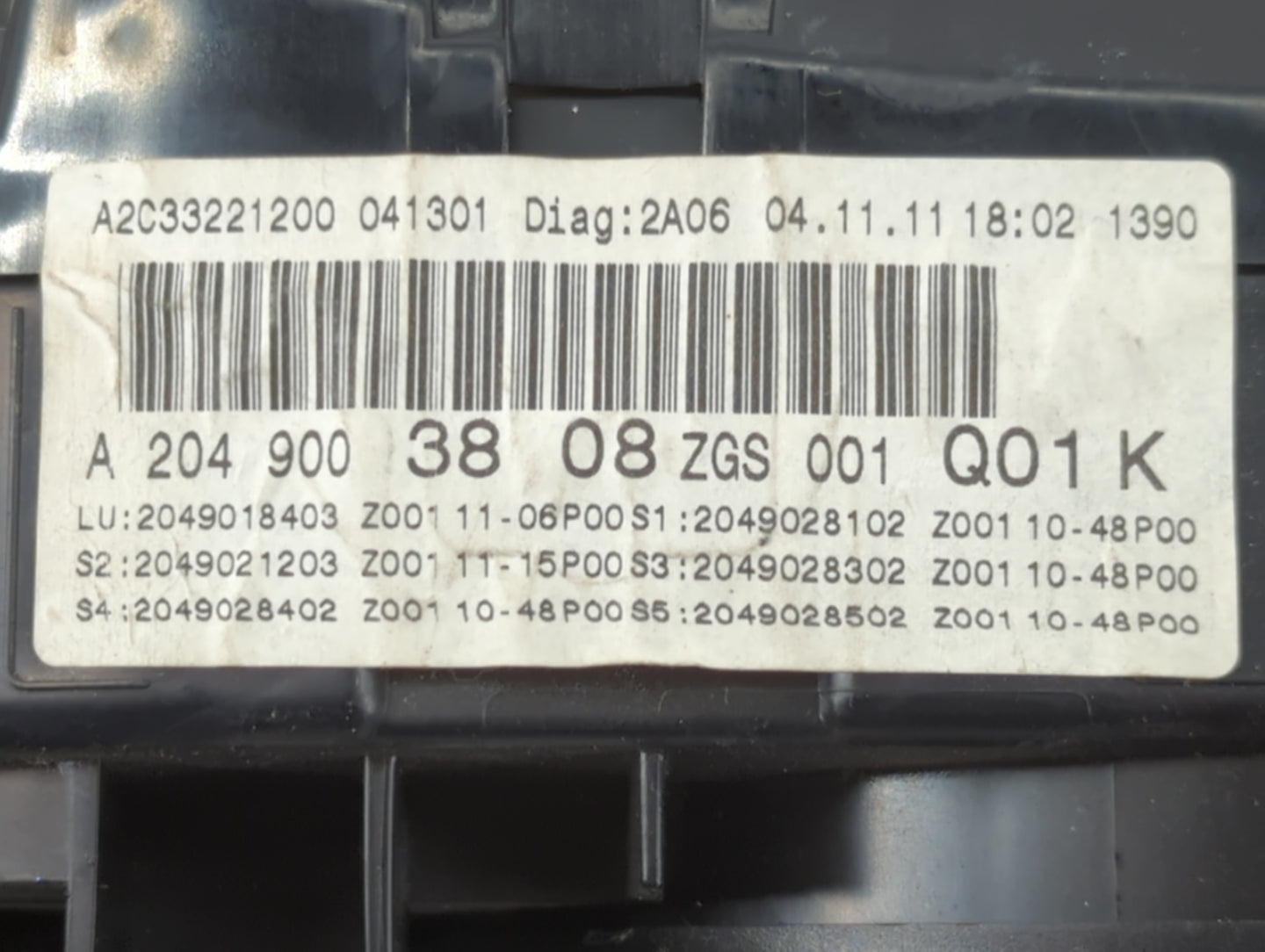 2012 Mercedes-Benz C250 Instrument Cluster Speedometer Gauges P/N:A 204 900 38 08 Fits OEM Used Auto Parts - Oemusedautopart