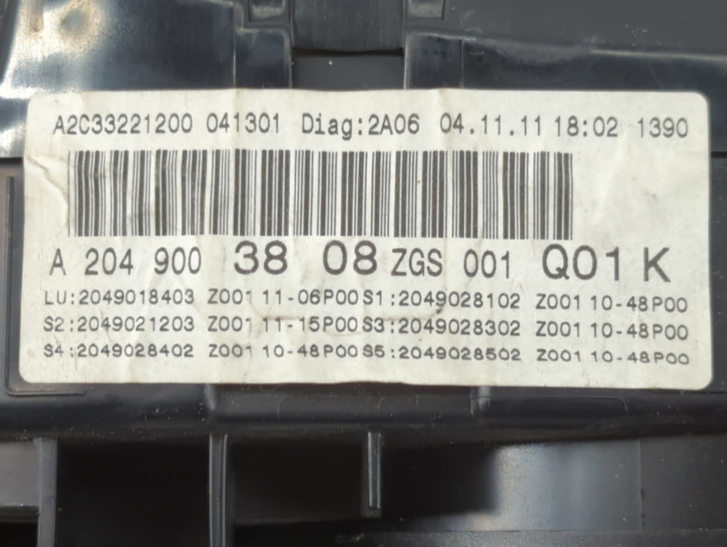 2012 Mercedes-Benz C250 Instrument Cluster Speedometer Gauges P/N:A 204 900 38 08 Fits OEM Used Auto Parts - Oemusedautopart