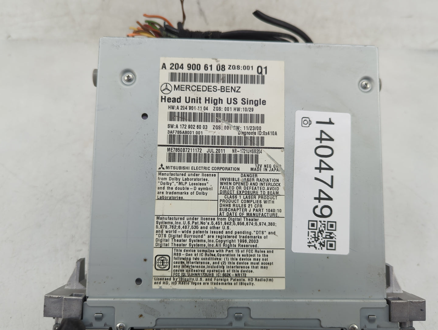 2012 Mercedes-Benz C250 Radio AM FM Cd Player Receiver Replacement P/N:2049006108 Fits OEM Used Auto Parts - Oemusedautopart