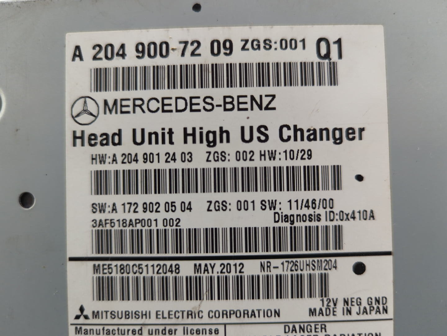 2012 Mercedes-Benz C250 Radio AM FM Cd Player Receiver Replacement P/N:A2049007209 A2049012403, A1729020504 Fits OEM Used Au