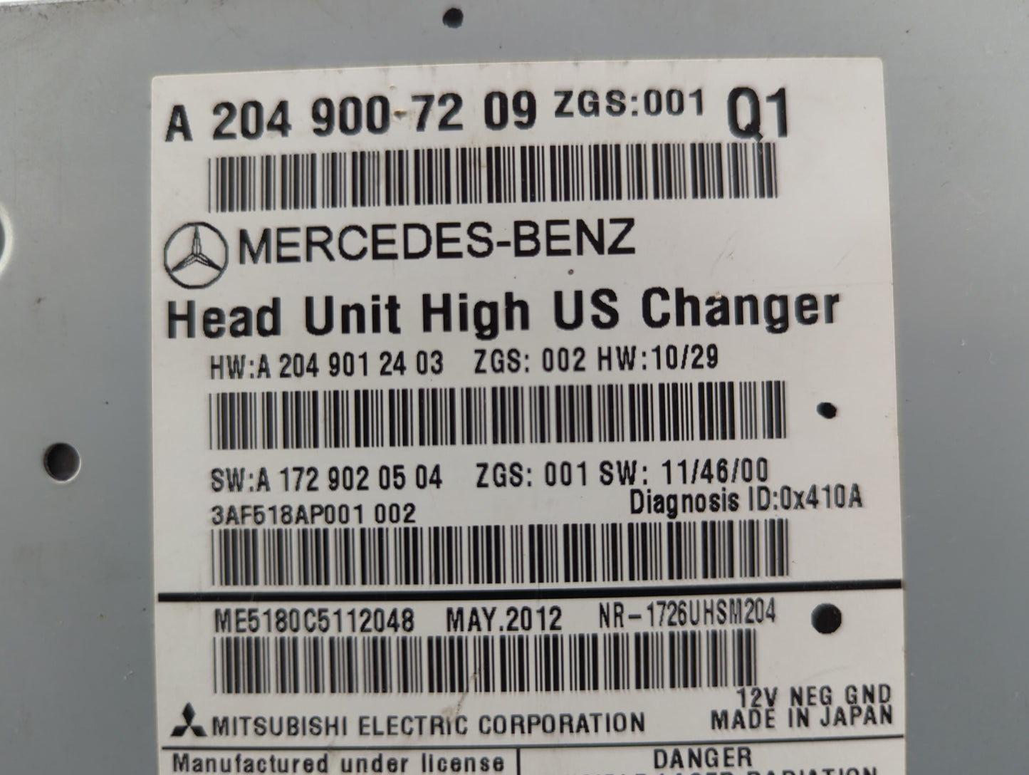 2012 Mercedes-Benz C250 Radio AM FM Cd Player Receiver Replacement P/N:A2049007209 A2049012403, A1729020504 Fits OEM Used Au