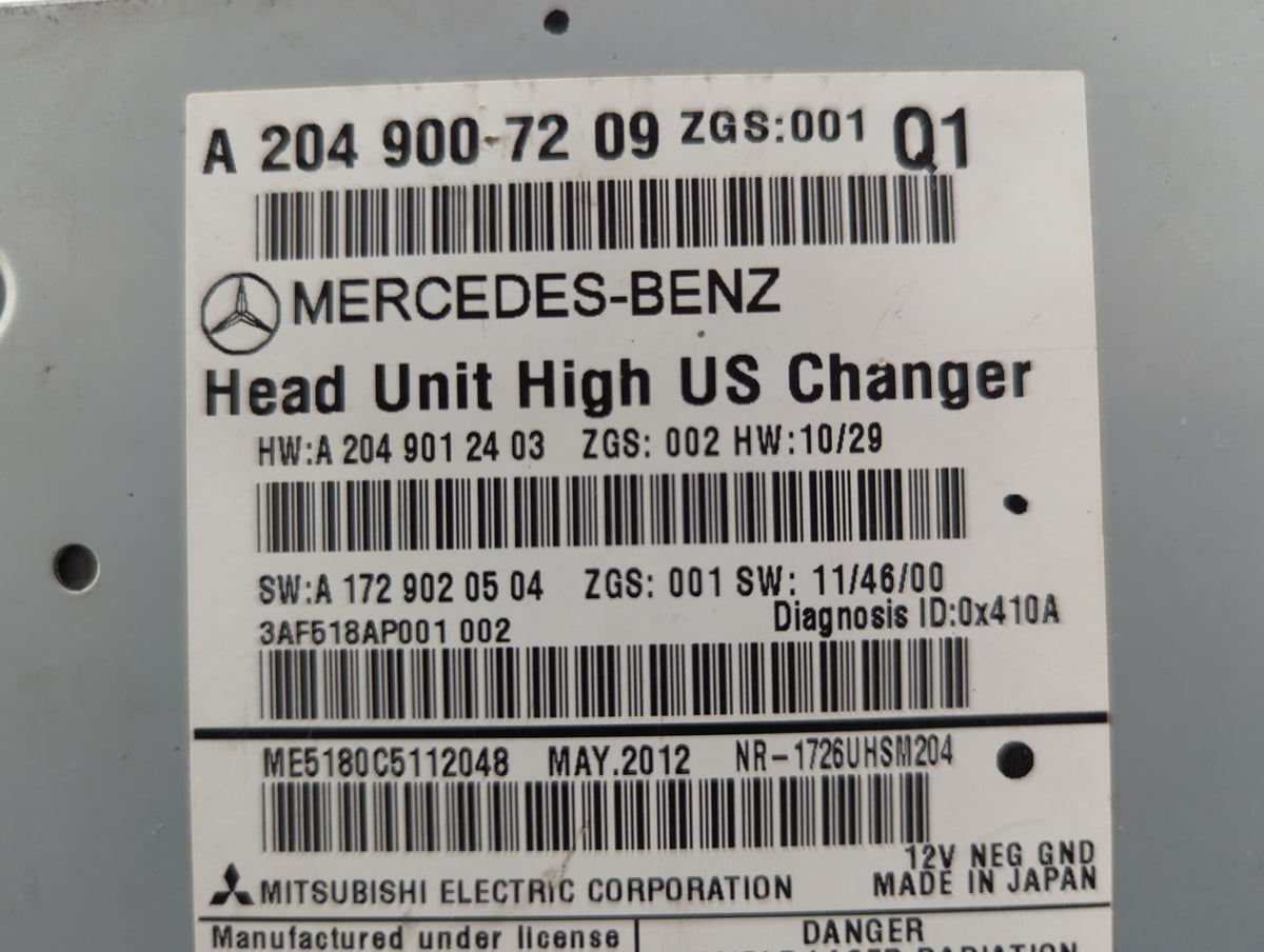 2012 Mercedes-Benz C250 Radio AM FM Cd Player Receiver Replacement P/N:A2049007209 A2049012403, A1729020504 Fits OEM Used Au