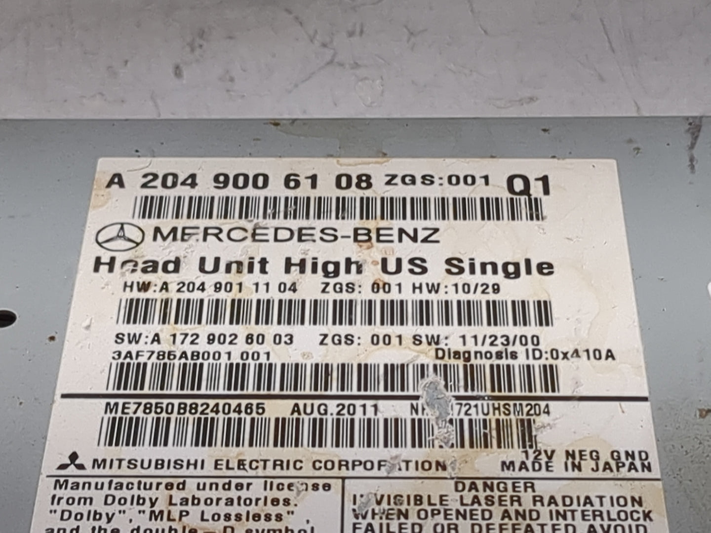 2012 Mercedes-Benz C250 Radio AM FM Cd Player Receiver Replacement P/N:A2049006108 A2049011104, A1729026003 Fits OEM Used Au