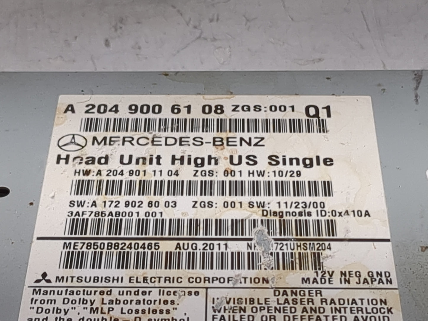 2012 Mercedes-Benz C250 Radio AM FM Cd Player Receiver Replacement P/N:A2049006108 A2049011104, A1729026003 Fits OEM Used Au