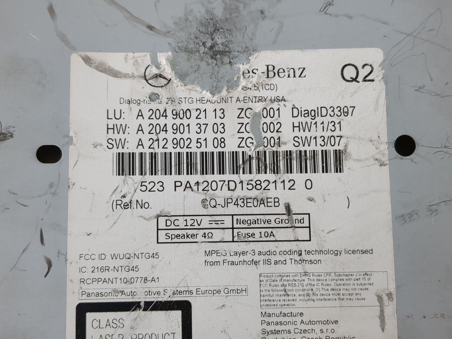 2012 Mercedes-Benz C300 Radio AM FM Cd Player Receiver Replacement P/N:A 204 900 21 13 Fits OEM Used Auto Parts - Oemusedaut