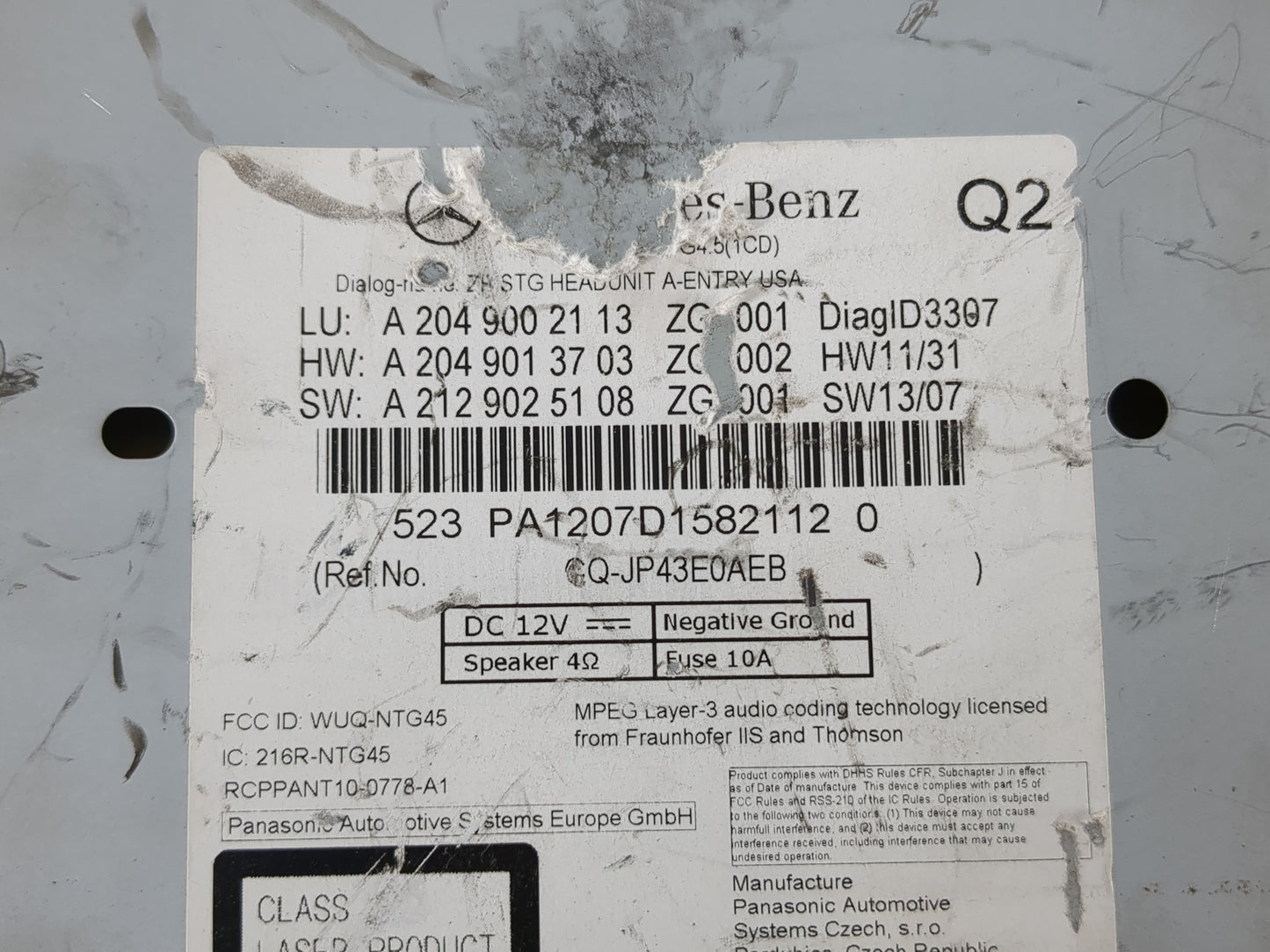2012 Mercedes-Benz C300 Radio AM FM Cd Player Receiver Replacement P/N:A 204 900 21 13 Fits OEM Used Auto Parts - Oemusedaut