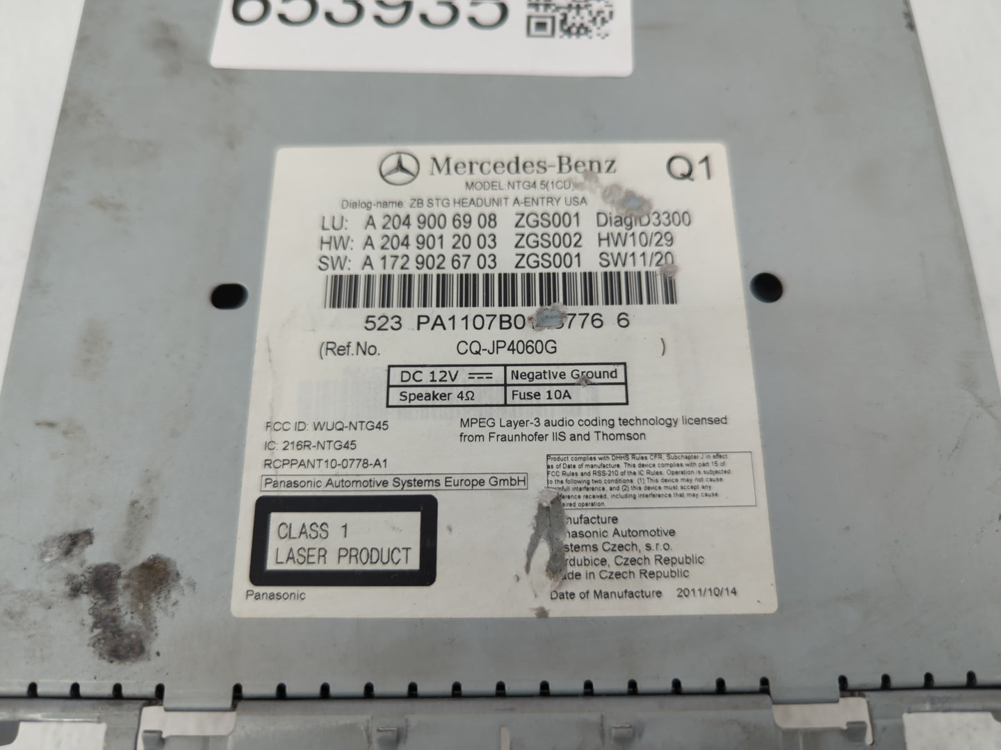 2012 Mercedes-benz Cla250 Am Fm Cd Player Radio Receiver - Oemusedautoparts1.com