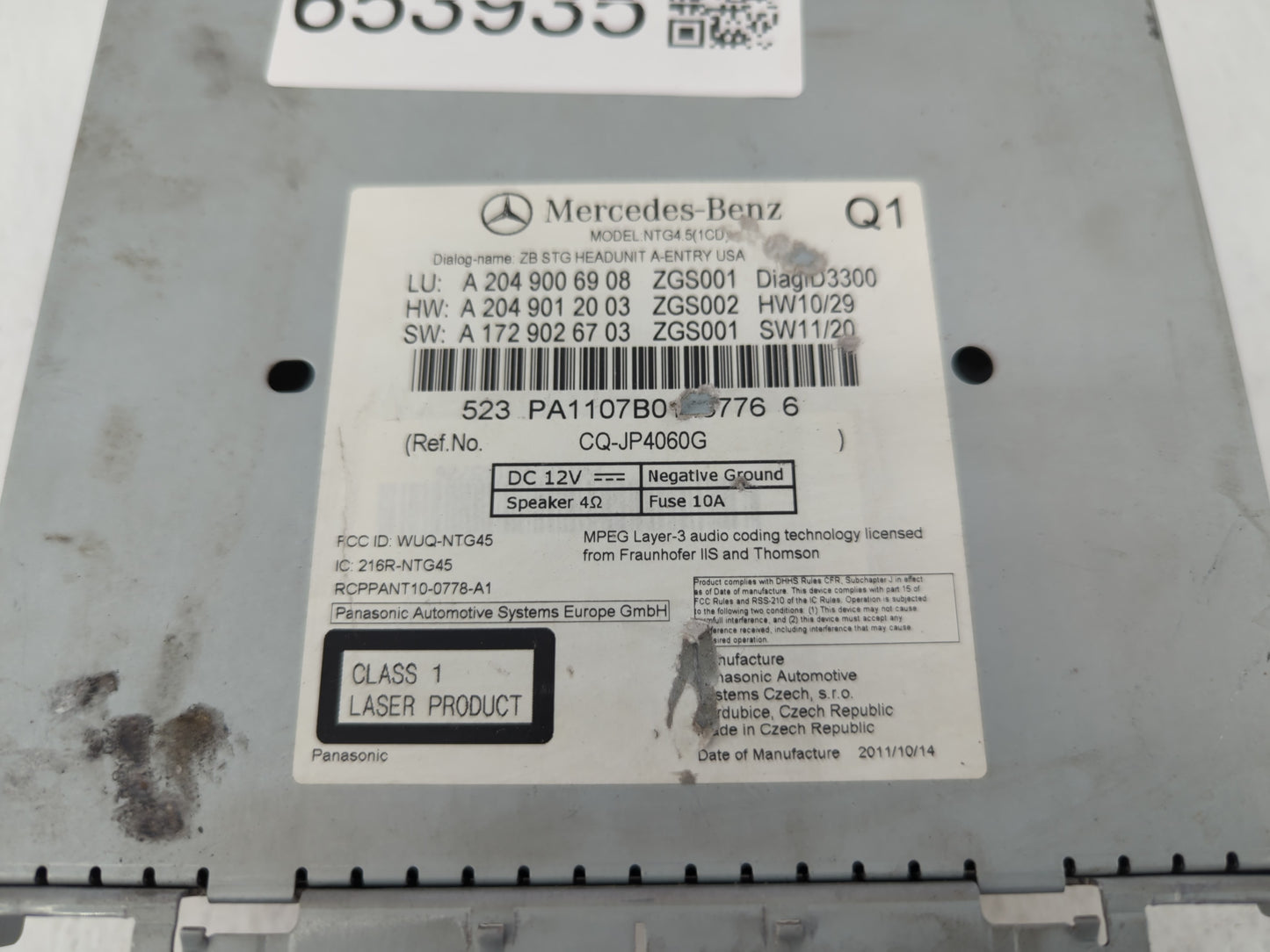 2012 Mercedes-benz Cla250 Am Fm Cd Player Radio Receiver - Oemusedautoparts1.com