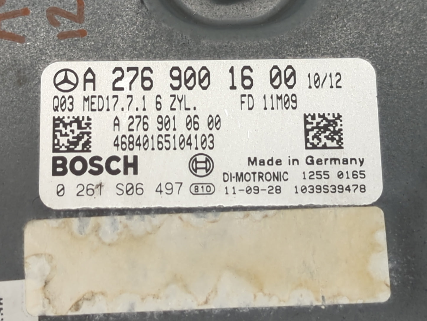 2012 Mercedes-Benz E-Class PCM Engine Control Computer ECU ECM PCU OEM P/N:A 276 900 16 00 A 276 901 06 00, 0 261 S06 497 Fi