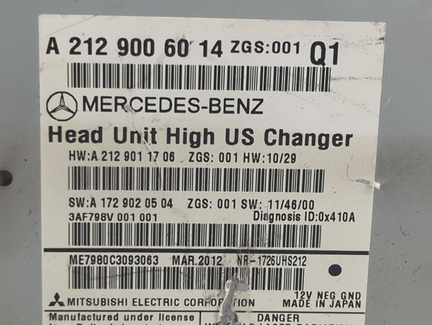 2012 Mercedes-Benz E350 Radio AM FM Cd Player Receiver Replacement P/N:A2129006014 A2129011706, A1729020504 Fits OEM Used Au