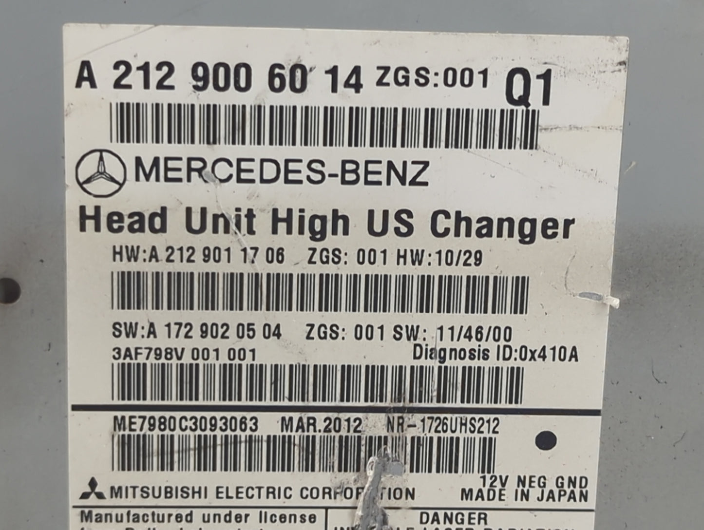 2012 Mercedes-Benz E350 Radio AM FM Cd Player Receiver Replacement P/N:A2129006014 A2129011706, A1729020504 Fits OEM Used Au