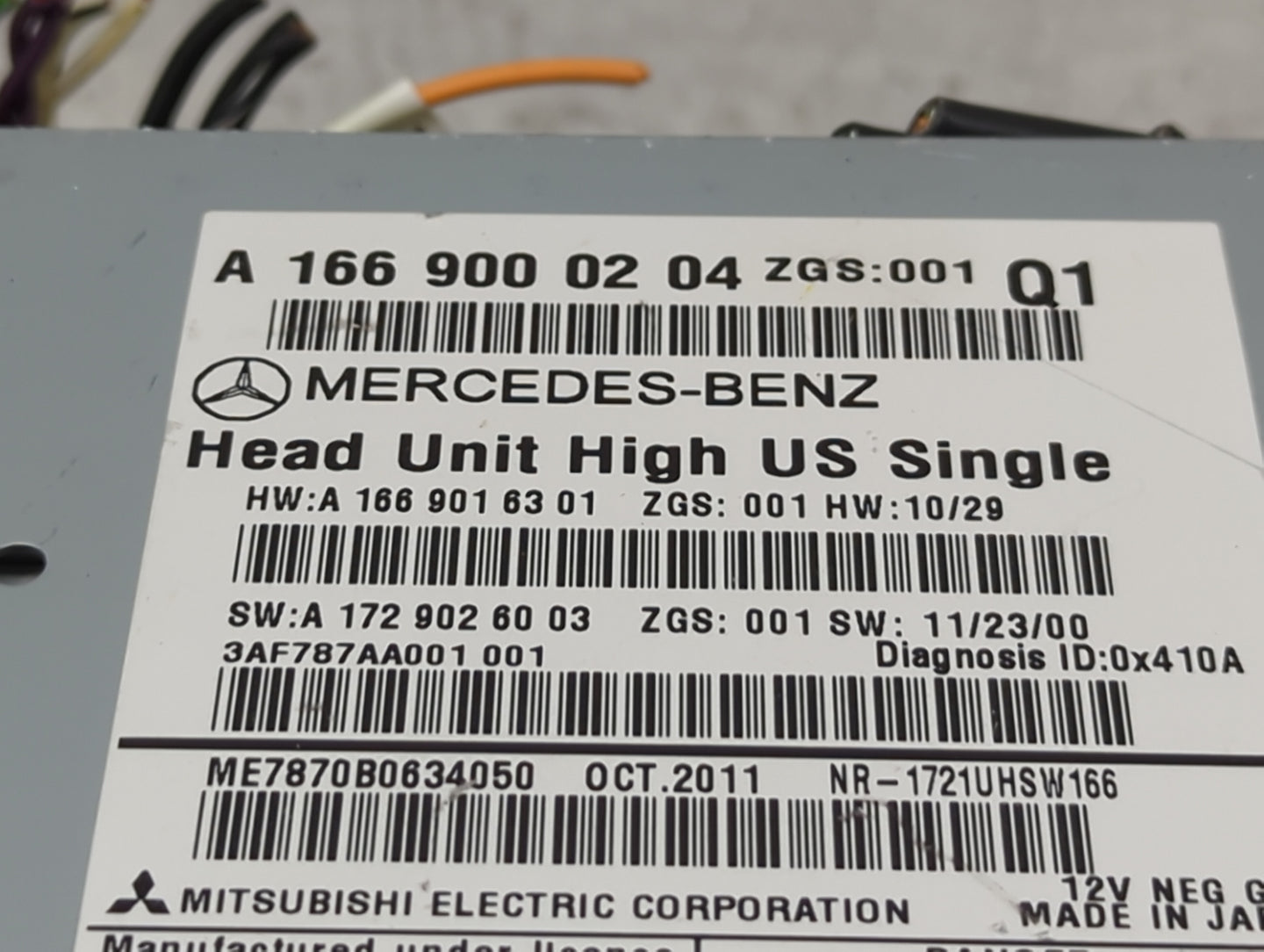 2012 Mercedes-Benz Ml350 Radio AM FM Cd Player Receiver Replacement P/N:A1669000204 A1669016301, A1729026003, 3AF787AA001 Fi