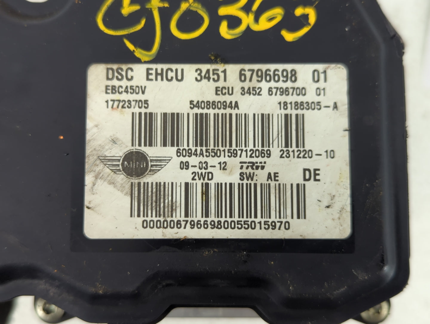 2012-2013 Mini Cooper ABS Pump Control Module Replacement P/N:3451 6796698 3451 6858542, 6858542, 54086335A Fits Fits 2012 2
