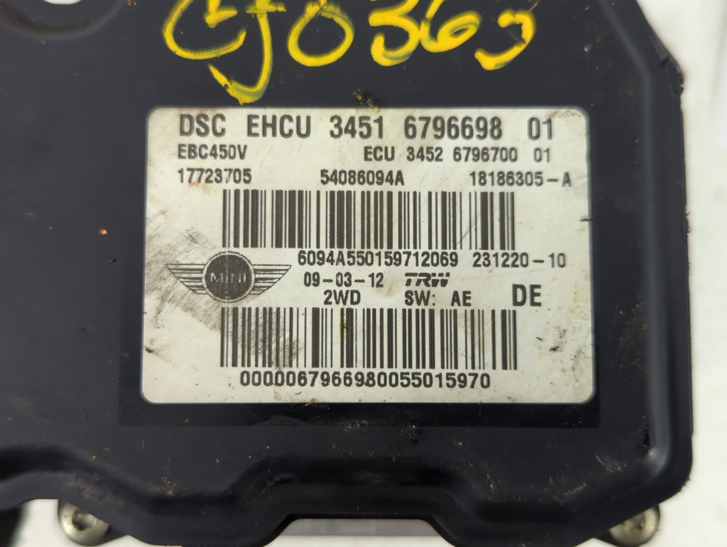 2012-2013 Mini Cooper ABS Pump Control Module Replacement P/N:3451 6796698 3451 6858542, 6858542, 54086335A Fits Fits 2012 2