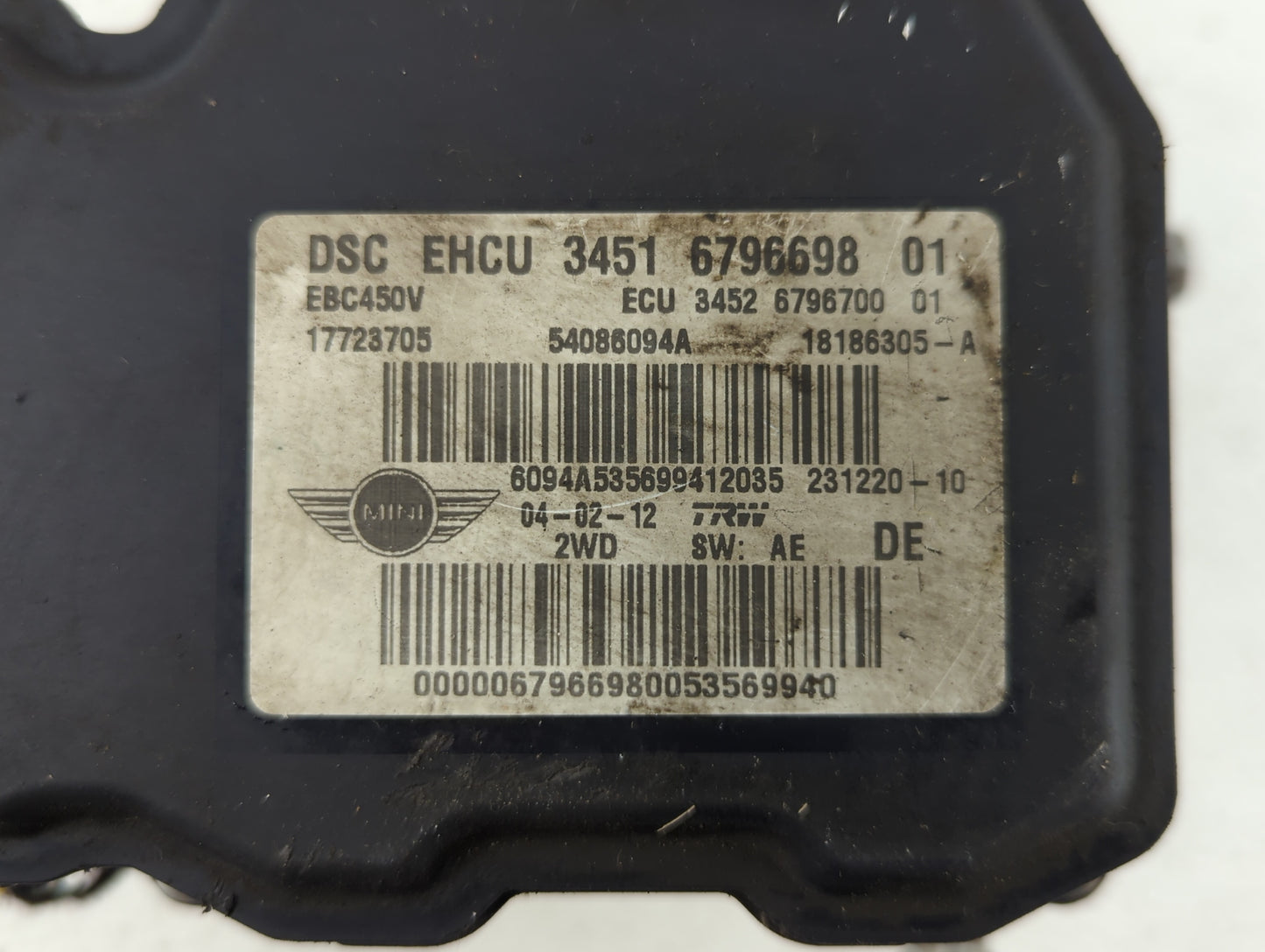 2012-2013 Mini Cooper ABS Pump Control Module Replacement P/N:3451 9807162 3451 6796698, 3451 6858542, 6858542 Fits Fits 201